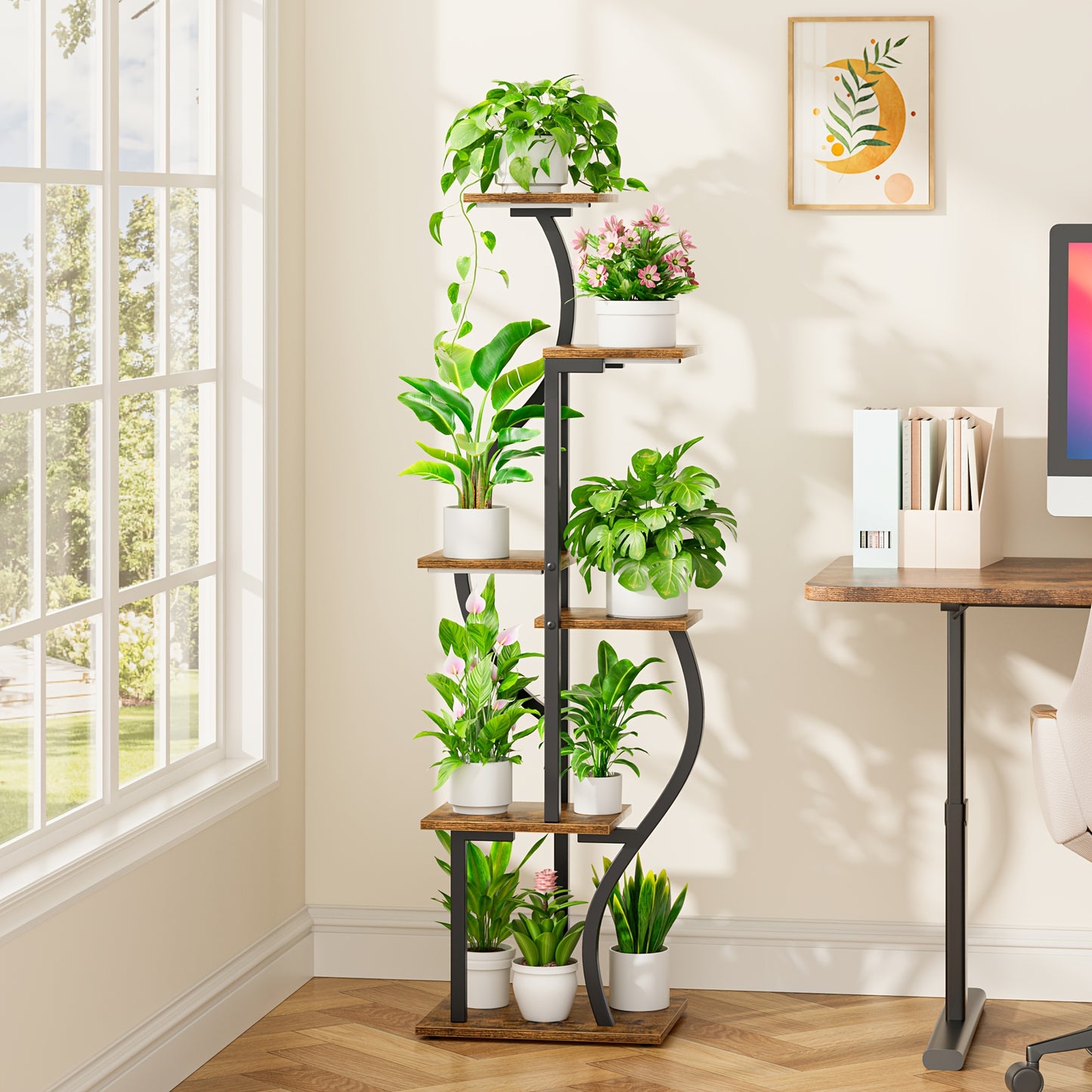 Indoor Metal Plant Stand with Grow Lights 6 Tier