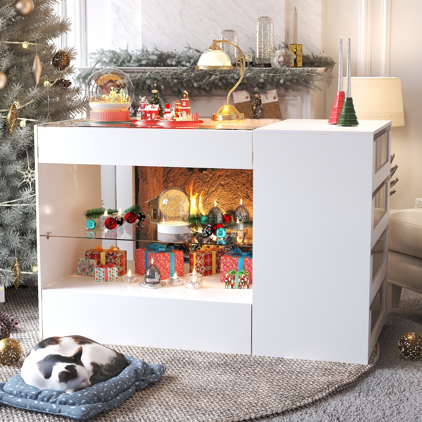 White Glass Top Dressing Island Organizer