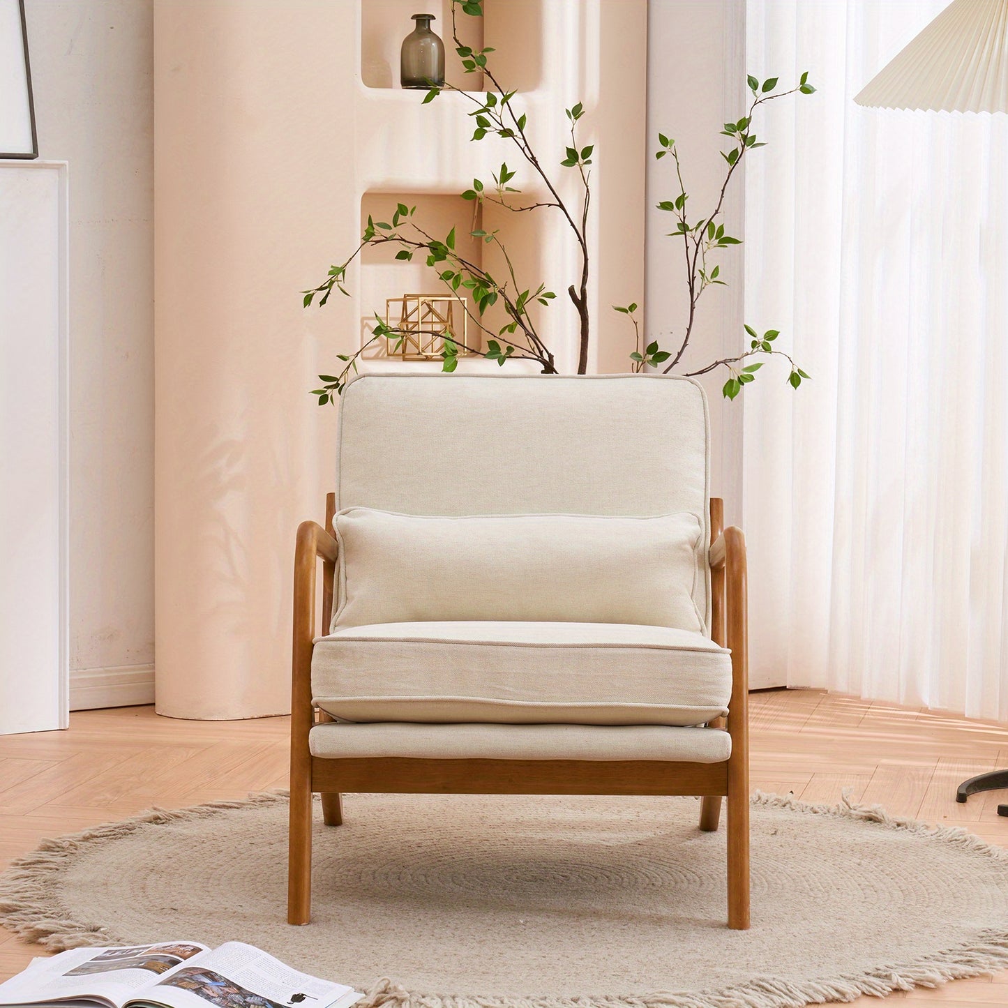 Mid Century Upholstered Wood Arm Lounge Chair