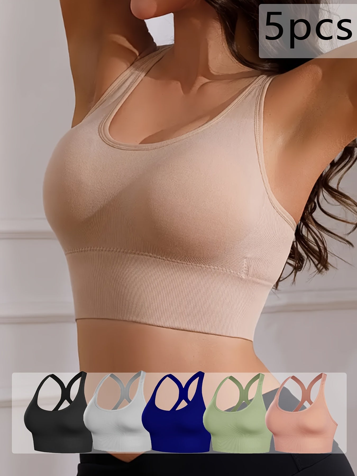 Womens 5 Piece X Back Sports Bras with Removable Pads