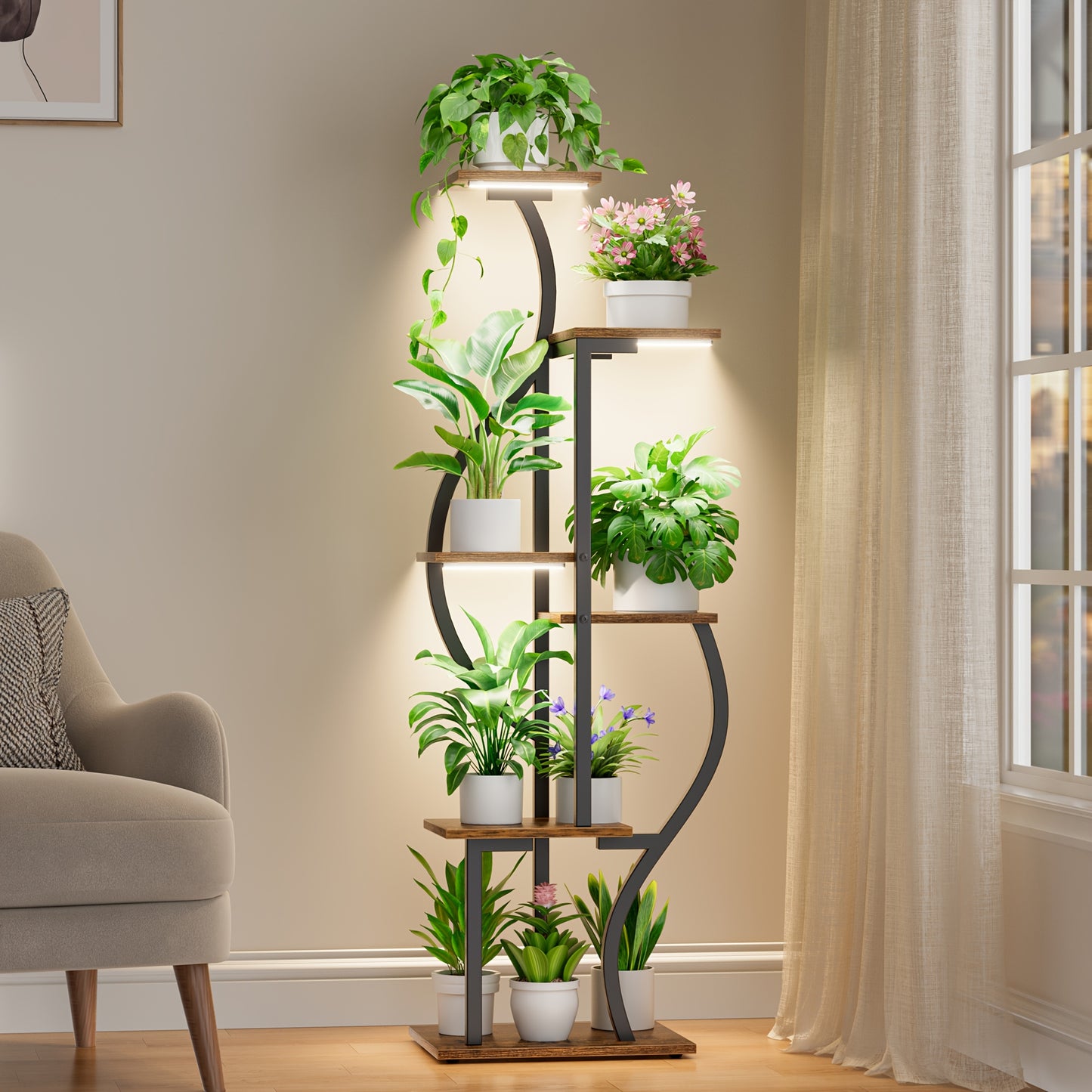 Indoor Metal Plant Stand with Grow Lights 6 Tier