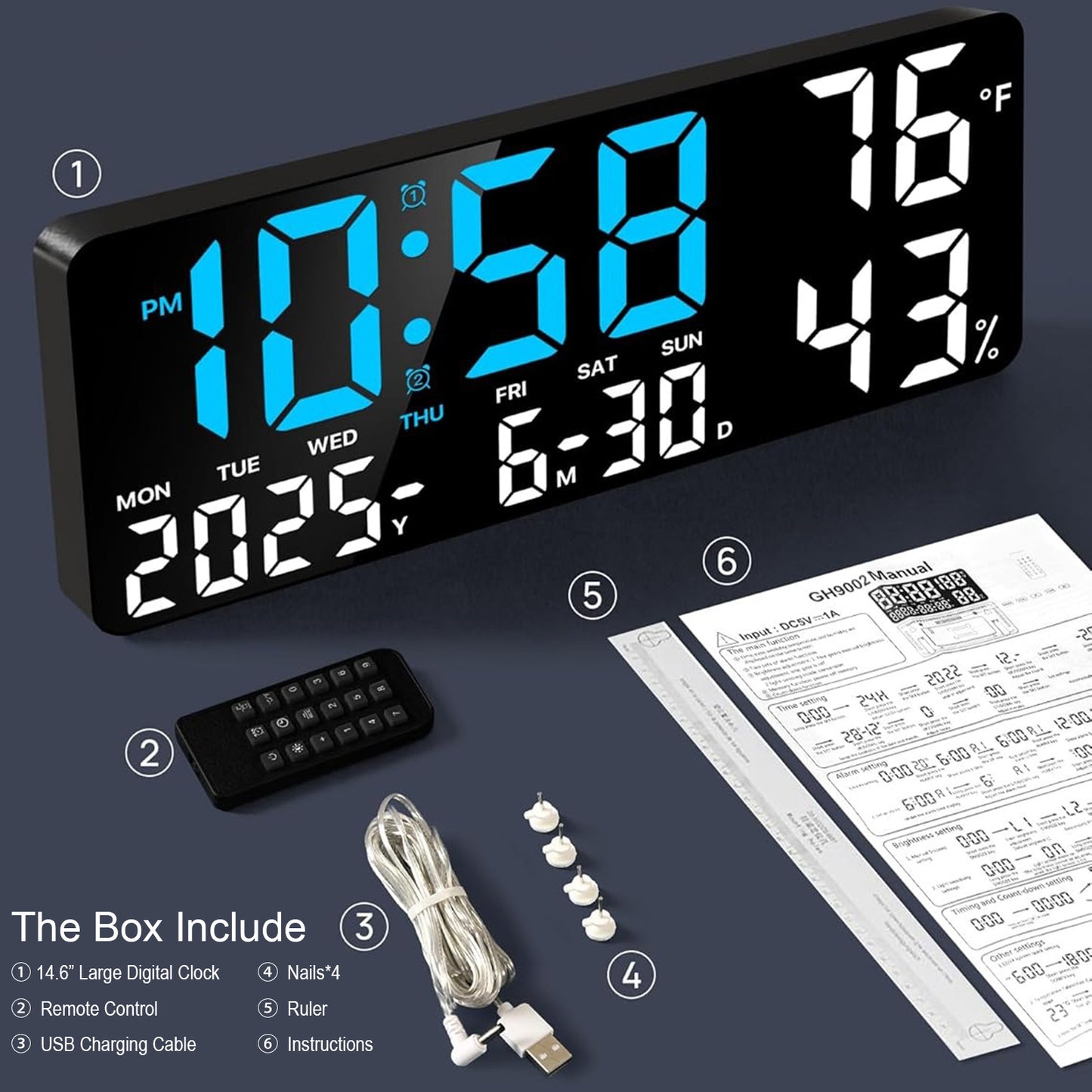 Large LED Digital Wall Clock with Remote Control