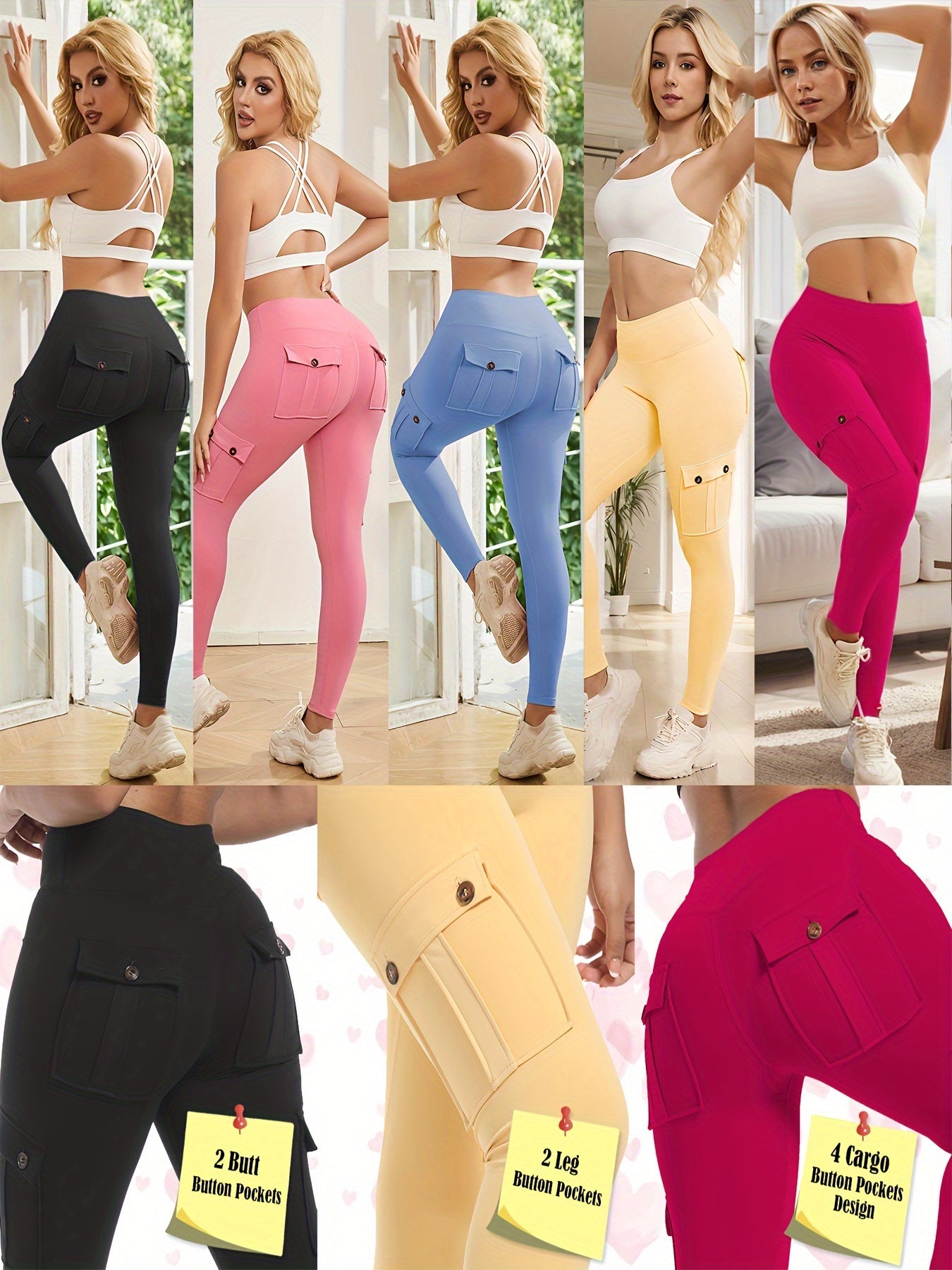 Womens 5 Piece High Waist Yoga Leggings with Pockets