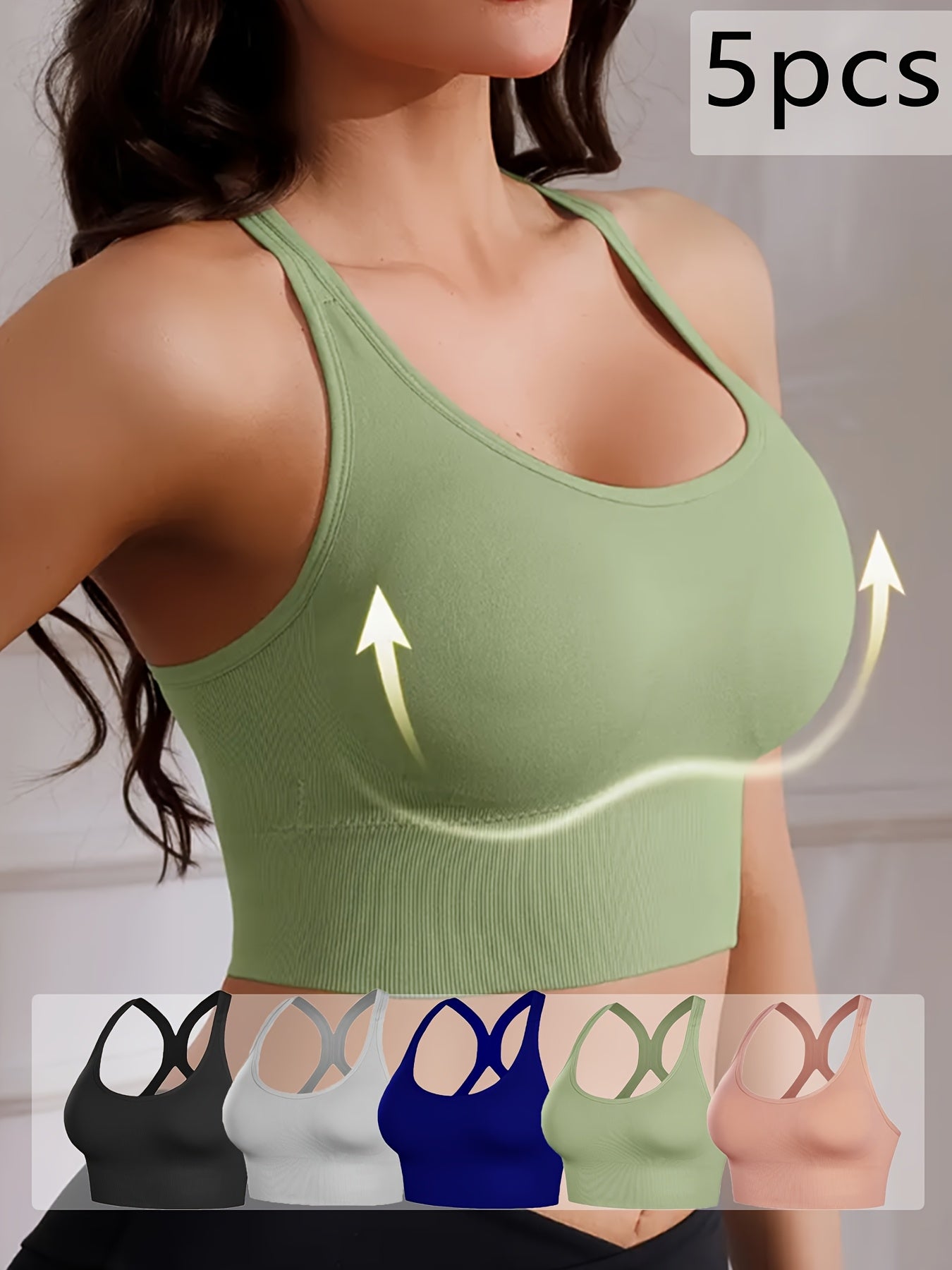 Womens 5 Piece X Back Sports Bras with Removable Pads