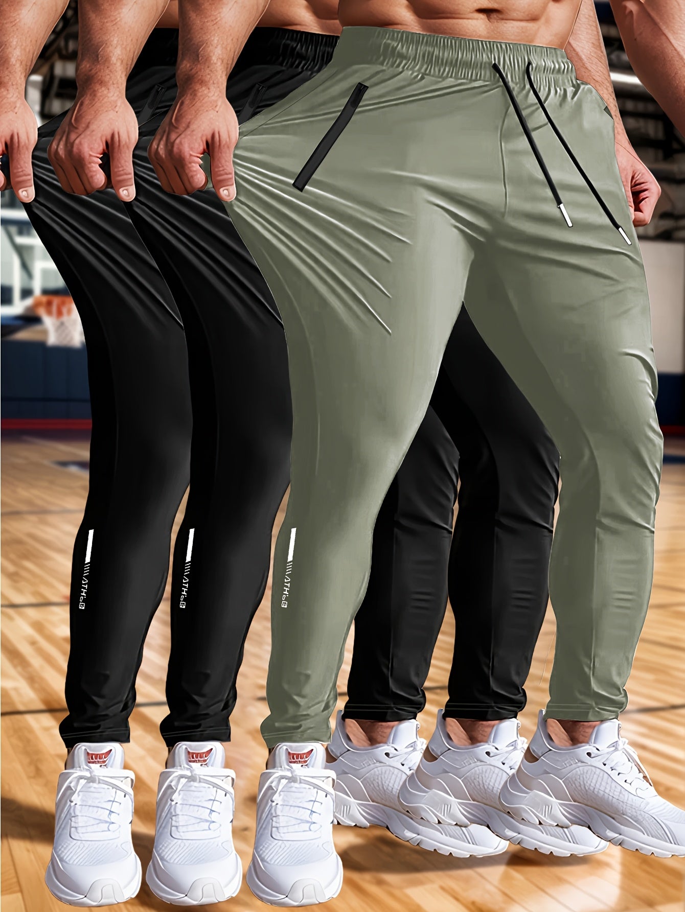 Mens 3 Piece High Stretch Athletic Joggers Set