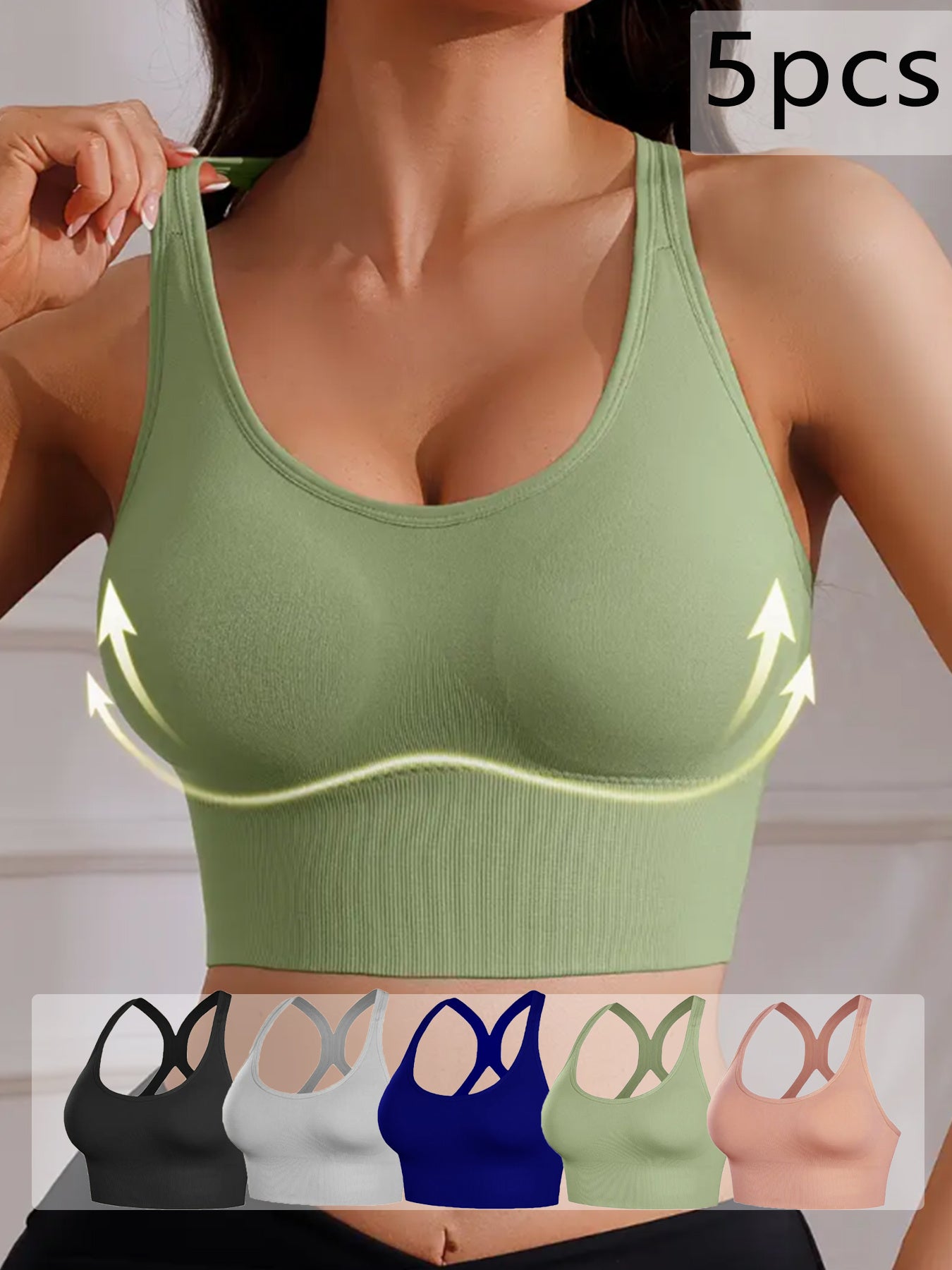 Womens 5 Piece X Back Sports Bras with Removable Pads