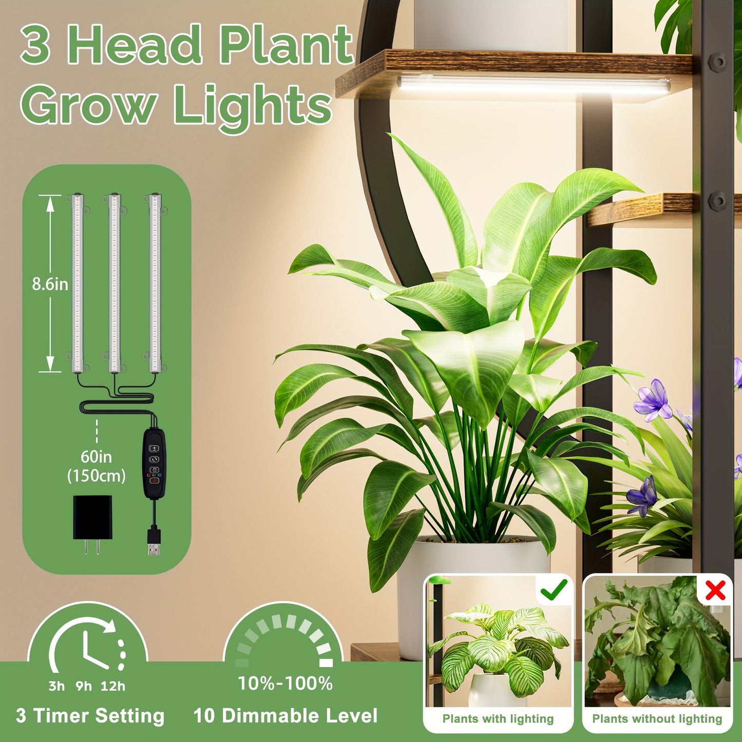 Indoor Metal Plant Stand with Grow Lights 6 Tier