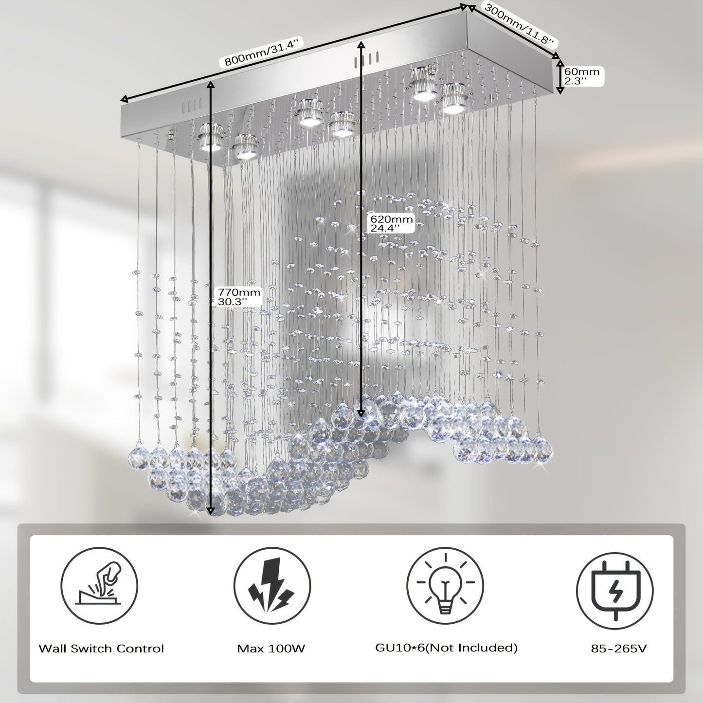 Modern Crystal Chandelier Flush Mount Ceiling Light