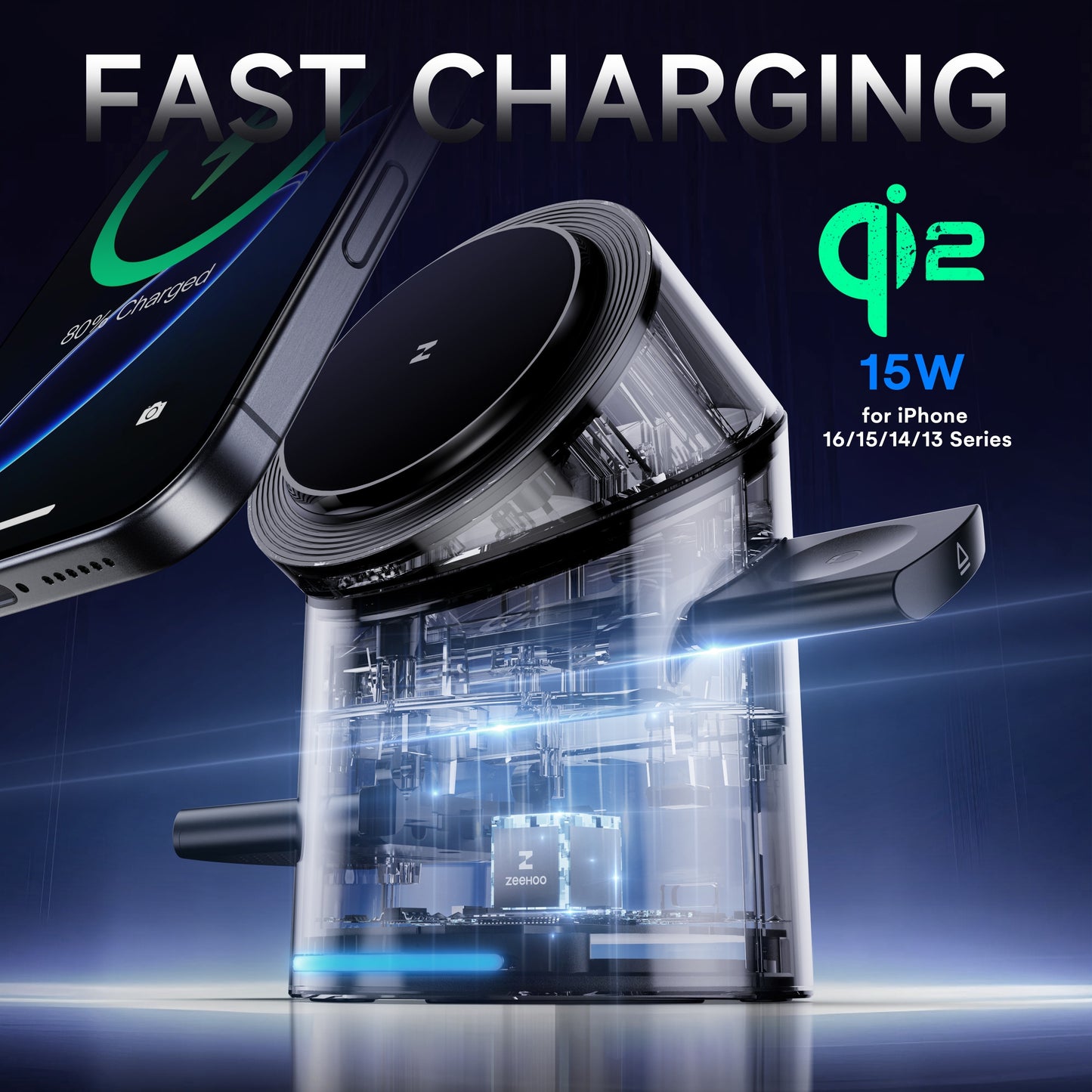 3 in 1 Wireless Charging Station 15W Fast Charger for Phone Watch and Earbuds