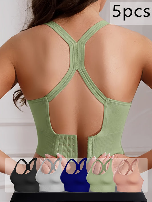 Womens 5 Piece X Back Sports Bras with Removable Pads