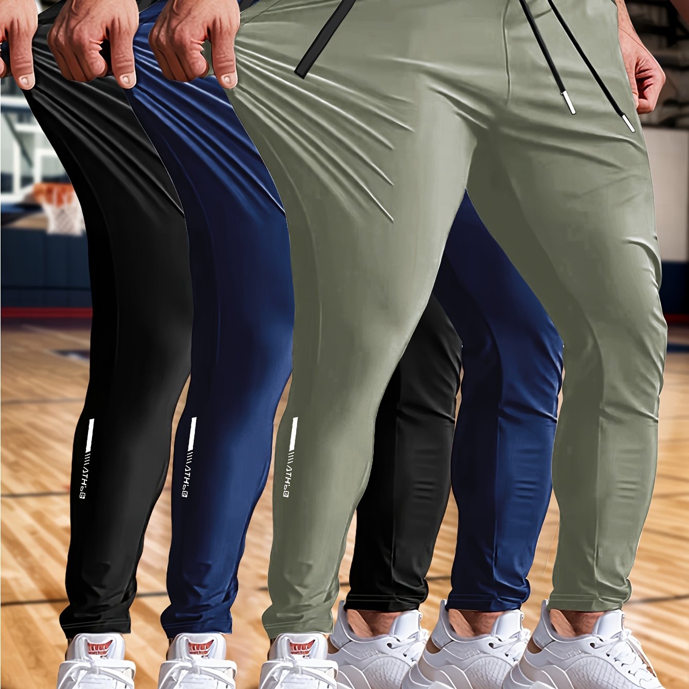 Mens 3 Piece High Stretch Athletic Joggers Set