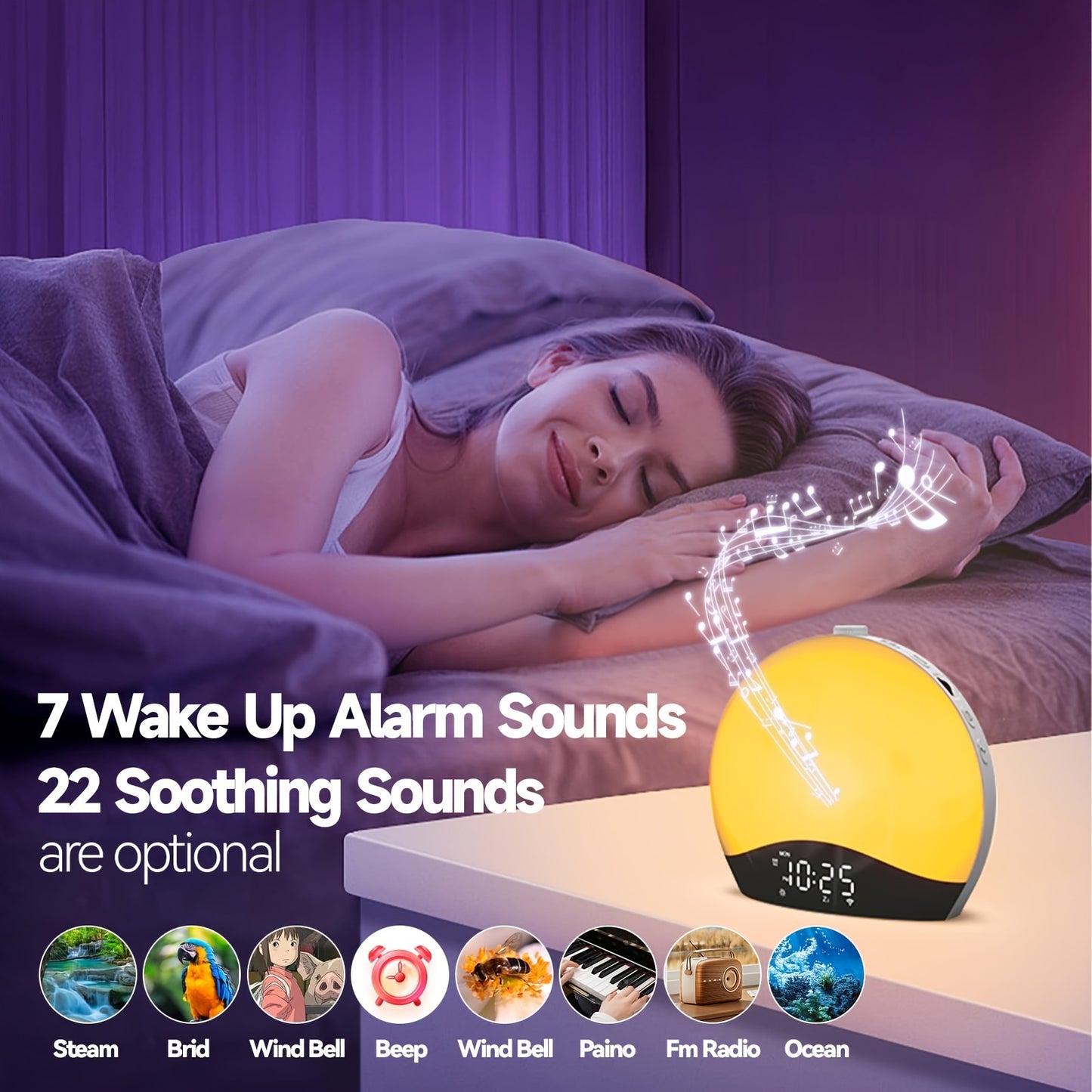 Sunrise Simulation Alarm Clock with Dual Alarms and Wireless Sound