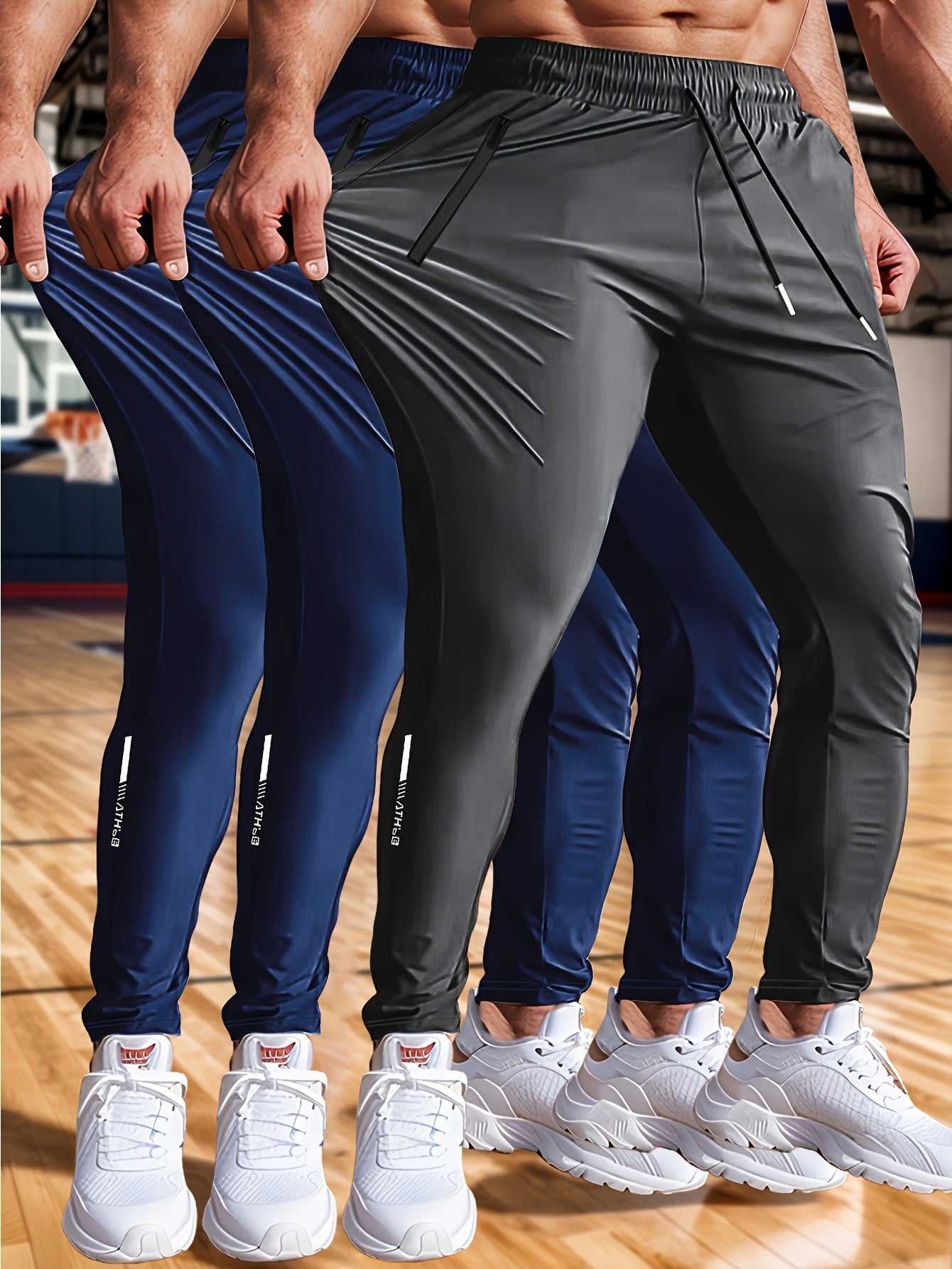 Mens 3 Piece High Stretch Athletic Joggers Set