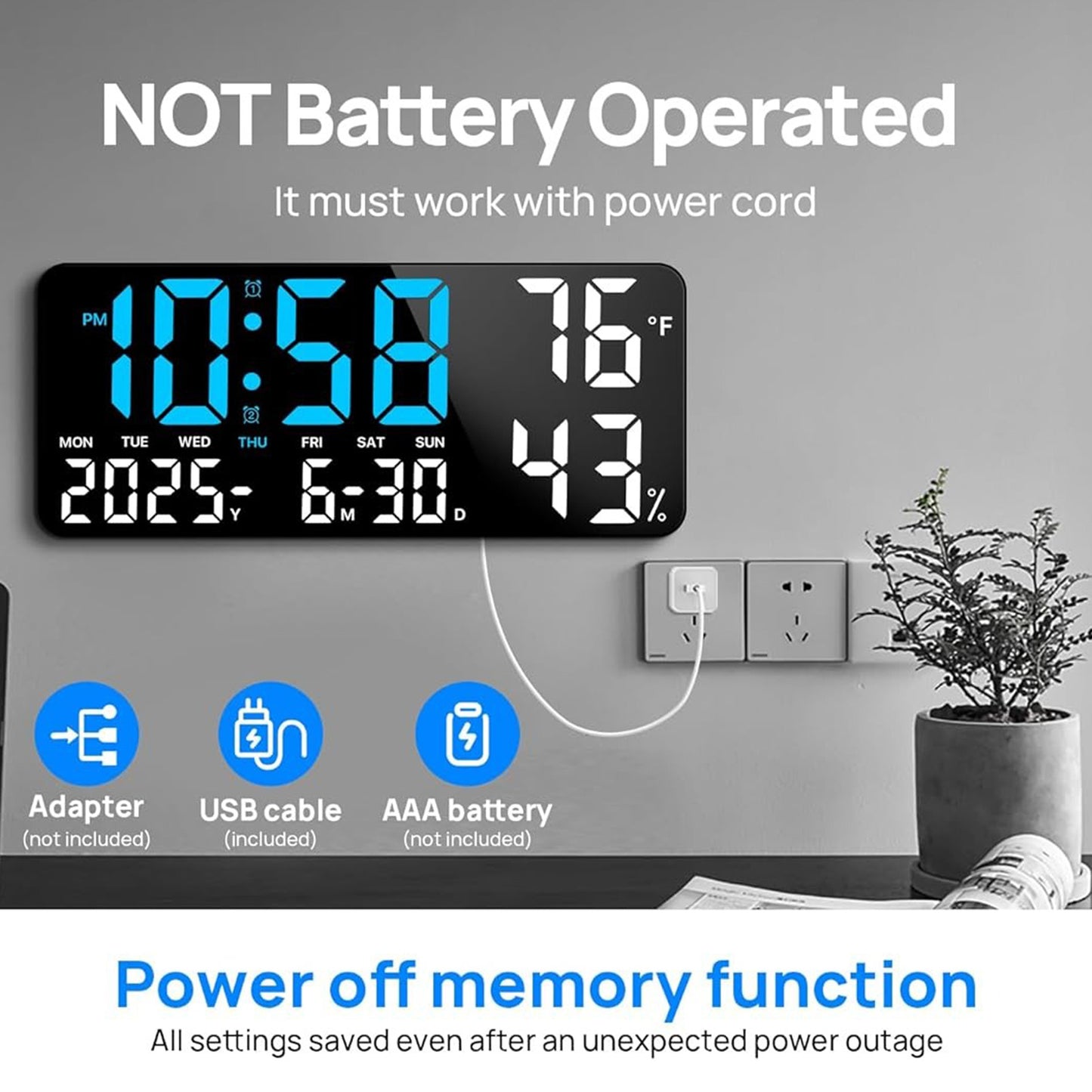 Large LED Digital Wall Clock with Remote Control