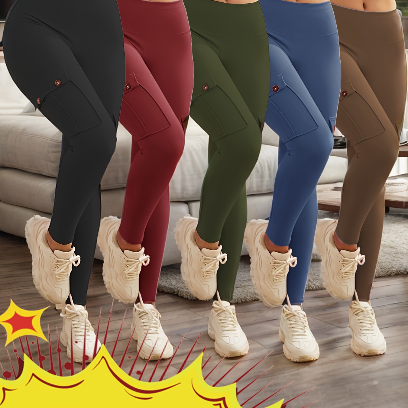 Womens 5 Piece High Waist Yoga Leggings with Pockets