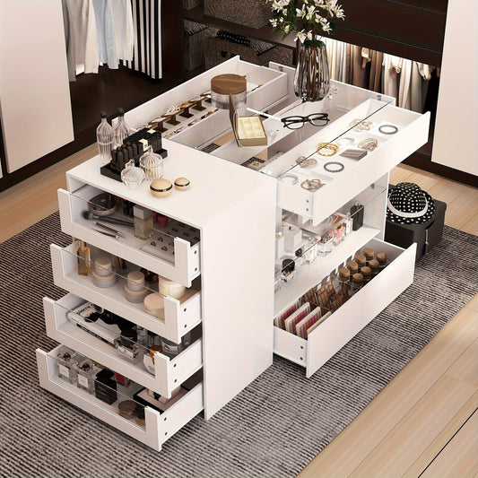 White Glass Top Dressing Island Organizer