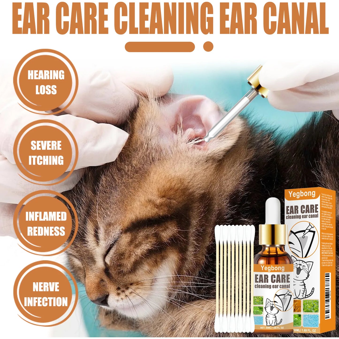 **Yegbong 50ml Pet Ear Cleaner and Itch Relief Wash with Cotton Swab**
