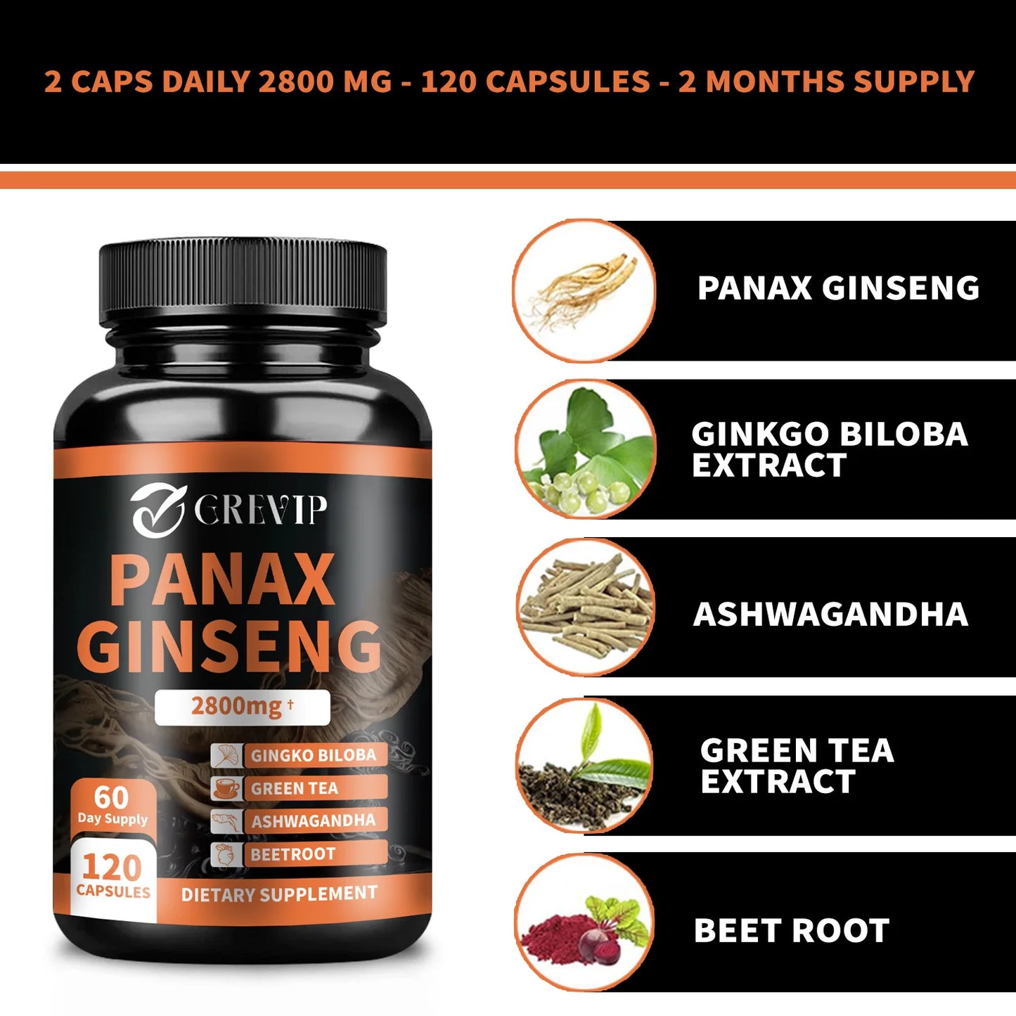 Panax Ginseng Capsules for Energy Focus and Endurance Support 120 Count