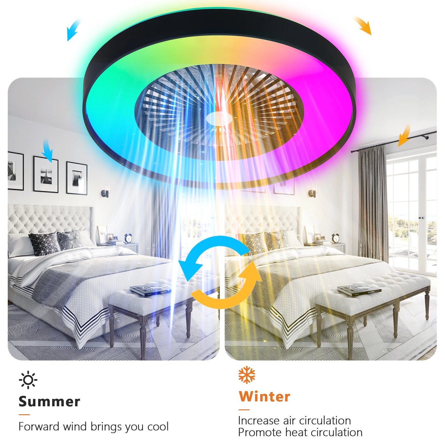 Smart RGB LED Ceiling Fan with Remote and App Control
