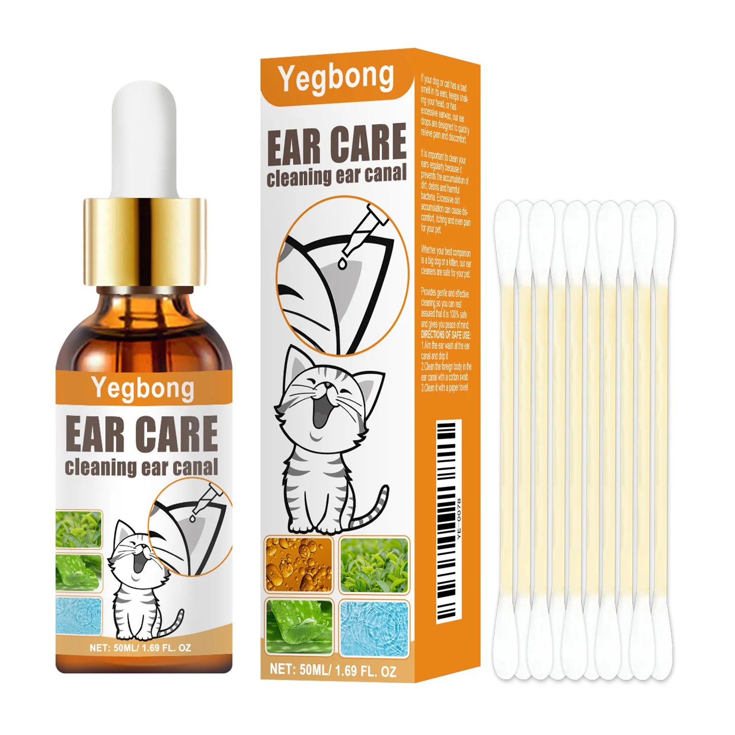 **Yegbong 50ml Pet Ear Cleaner and Itch Relief Wash with Cotton Swab**
