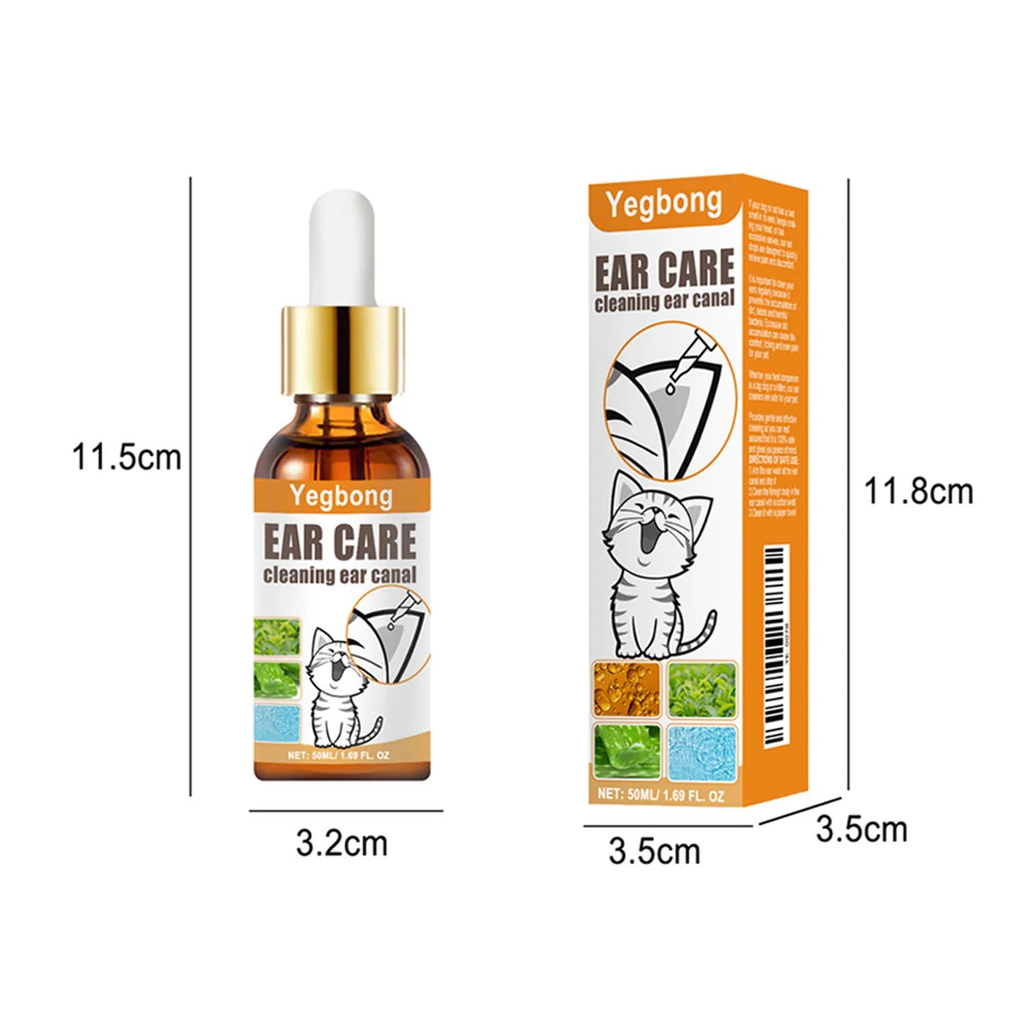 **Yegbong 50ml Pet Ear Cleaner and Itch Relief Wash with Cotton Swab**