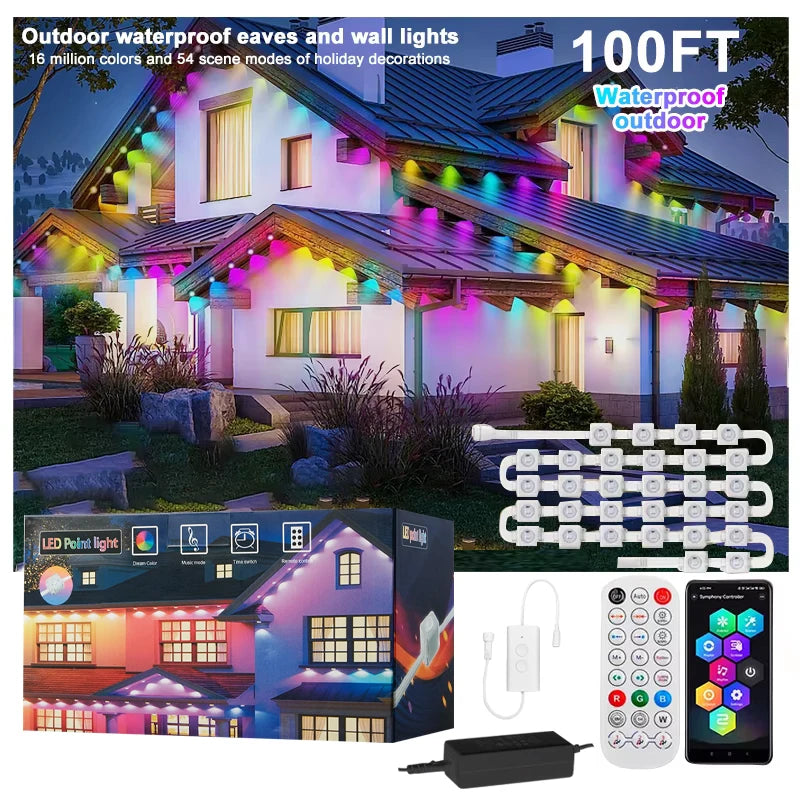 Smart RGBIC Permanent Outdoor LED Eaves Lights for Holiday & Festival Decor