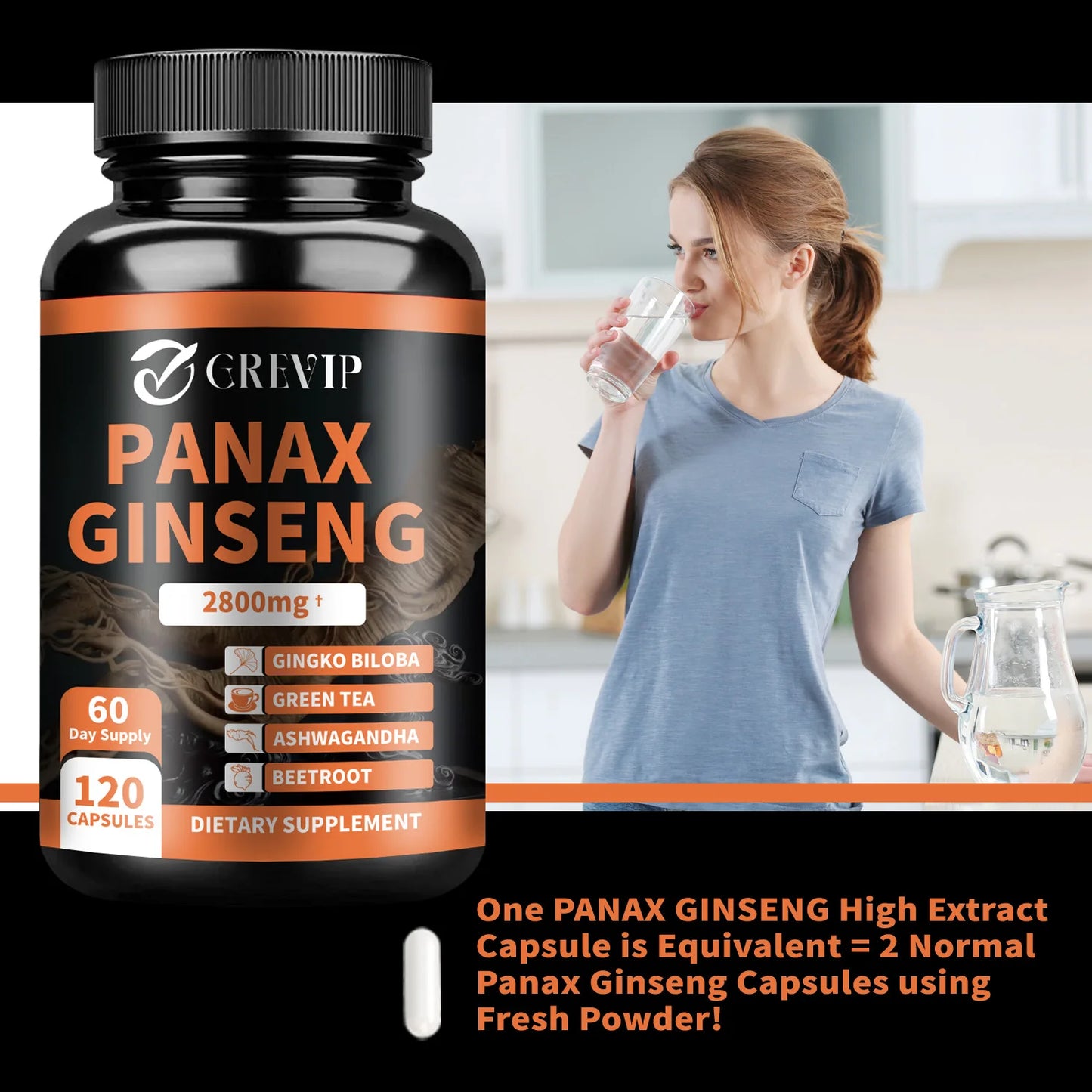 Panax Ginseng Capsules for Energy Focus and Endurance Support 120 Count