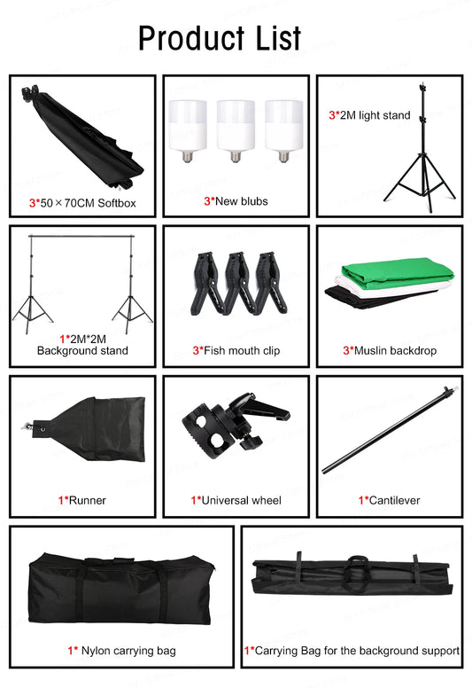 Photography Lighting Kit with Softboxes Background Stand and Boom Arm for Studio and Video Recording