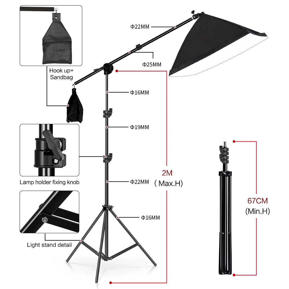 Photography Lighting Kit with Softboxes Background Stand and Boom Arm for Studio and Video Recording
