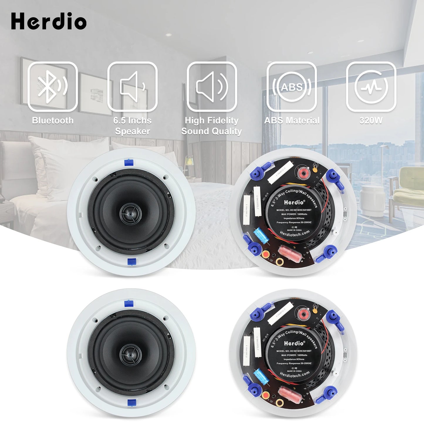 Bluetooth Ceiling Speaker Set 4 Piece 2 Way Flush Mount