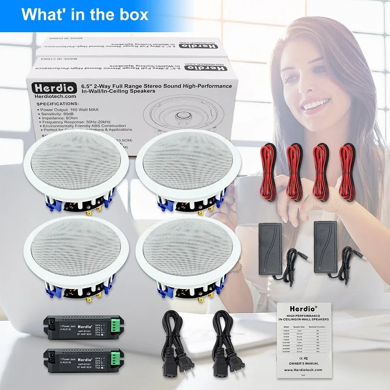 Bluetooth Ceiling Speaker Set 4 Piece 2 Way Flush Mount