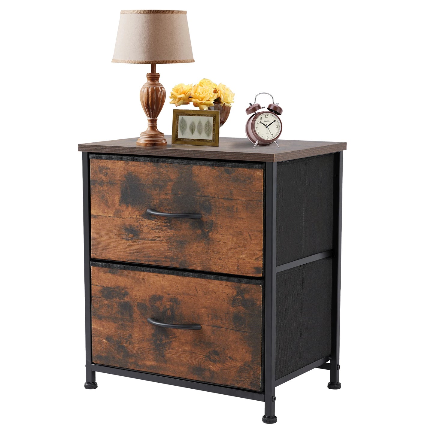 Modern Nightstand with Fabric Storage Drawers