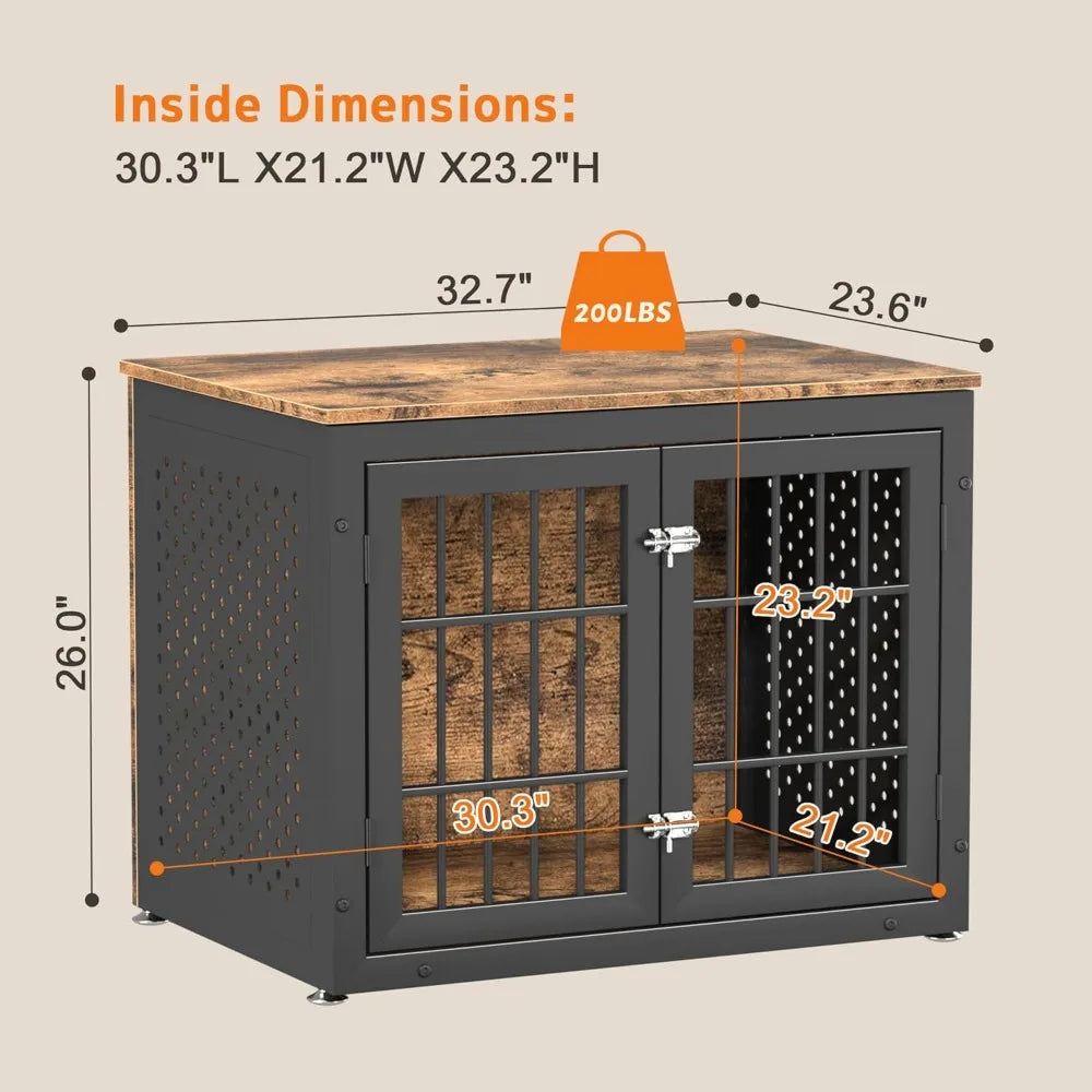 Steel Frame Dog Crate with End Table Design