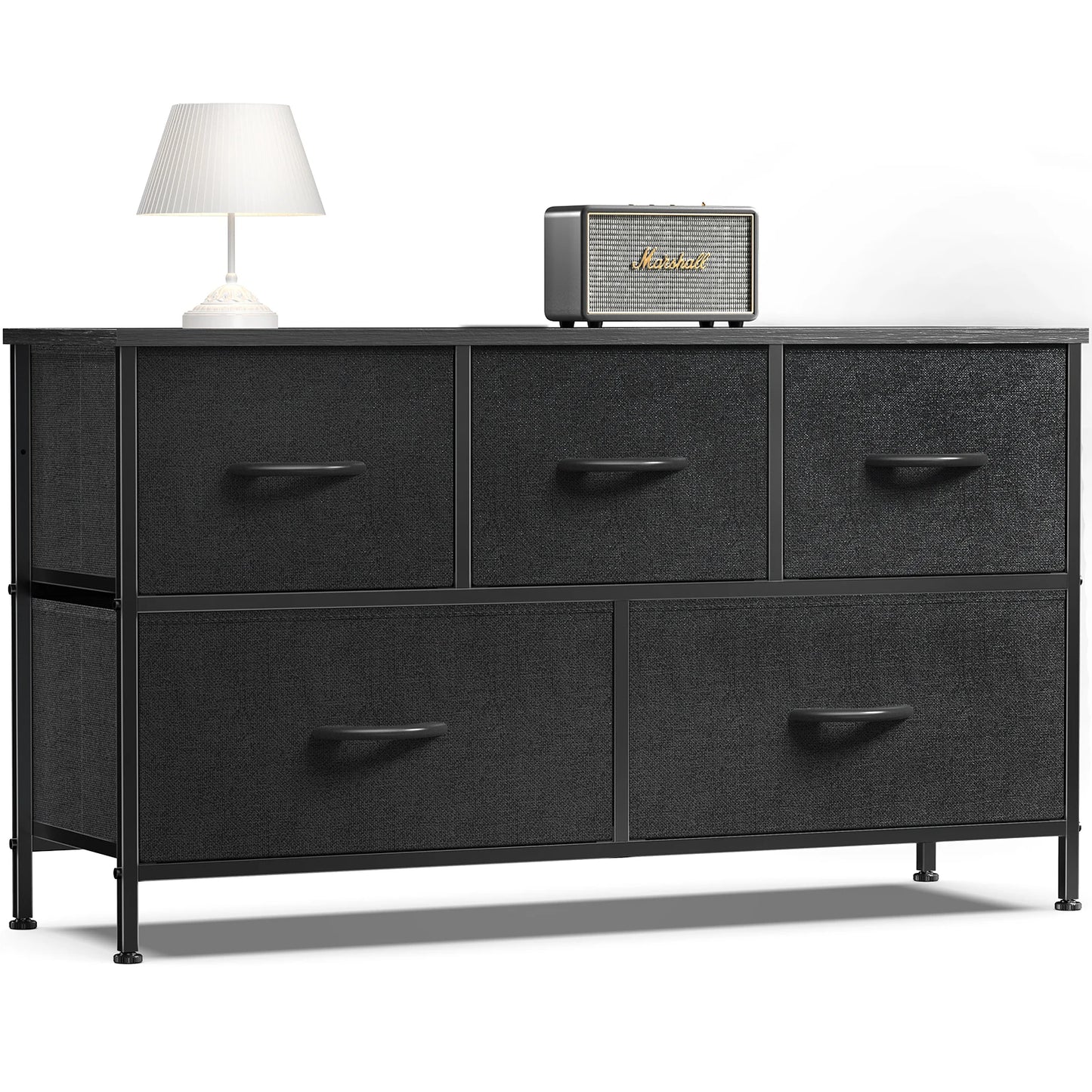 Modern 5-Drawer Storage Cabinet with Steel Frame & Fabric Bins