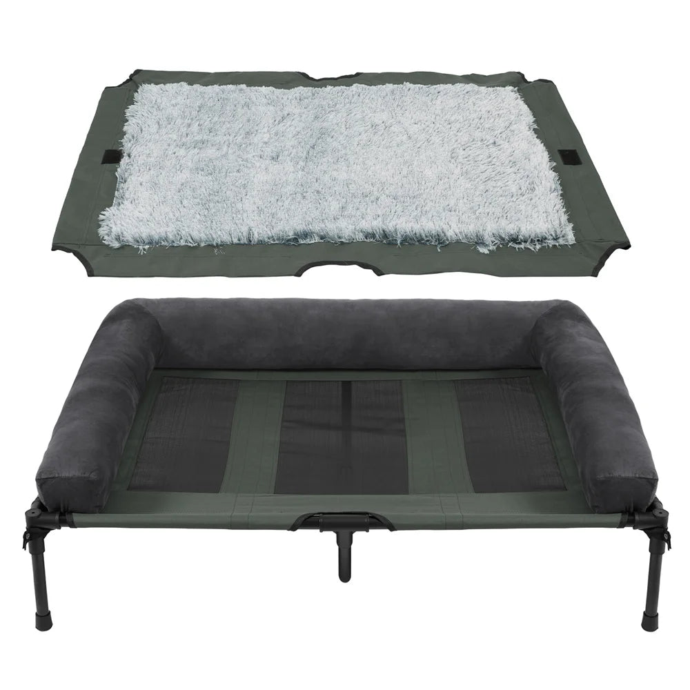 Elevated Dog Bed with Cooling Mesh and Plush Mat