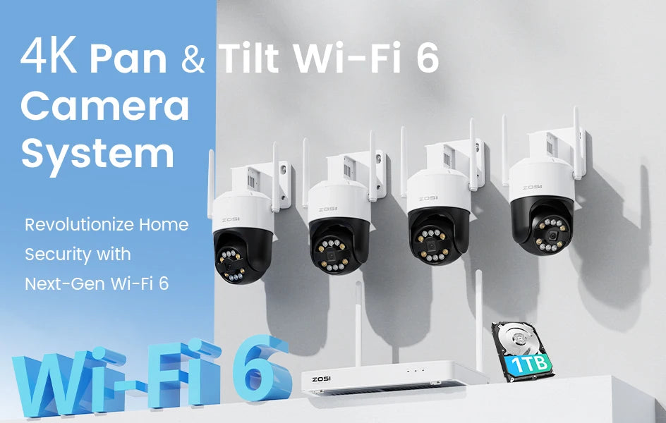 4K WiFi 6 Security Camera System with 8CH NVR and Pan Tilt Cameras