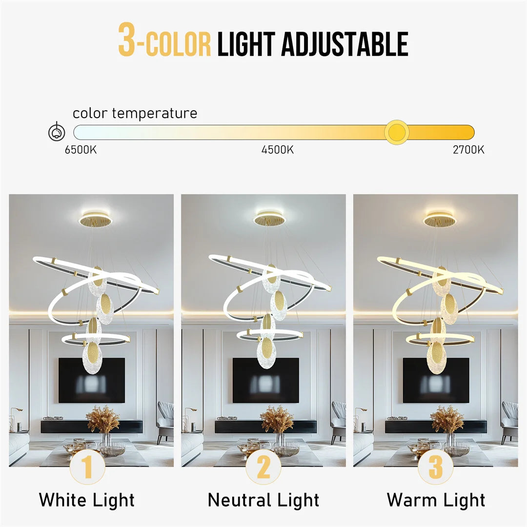 LUVODI 3 Layer LED Chandelier with Acrylic Water Drop Design and 3 Color Lighting Modes