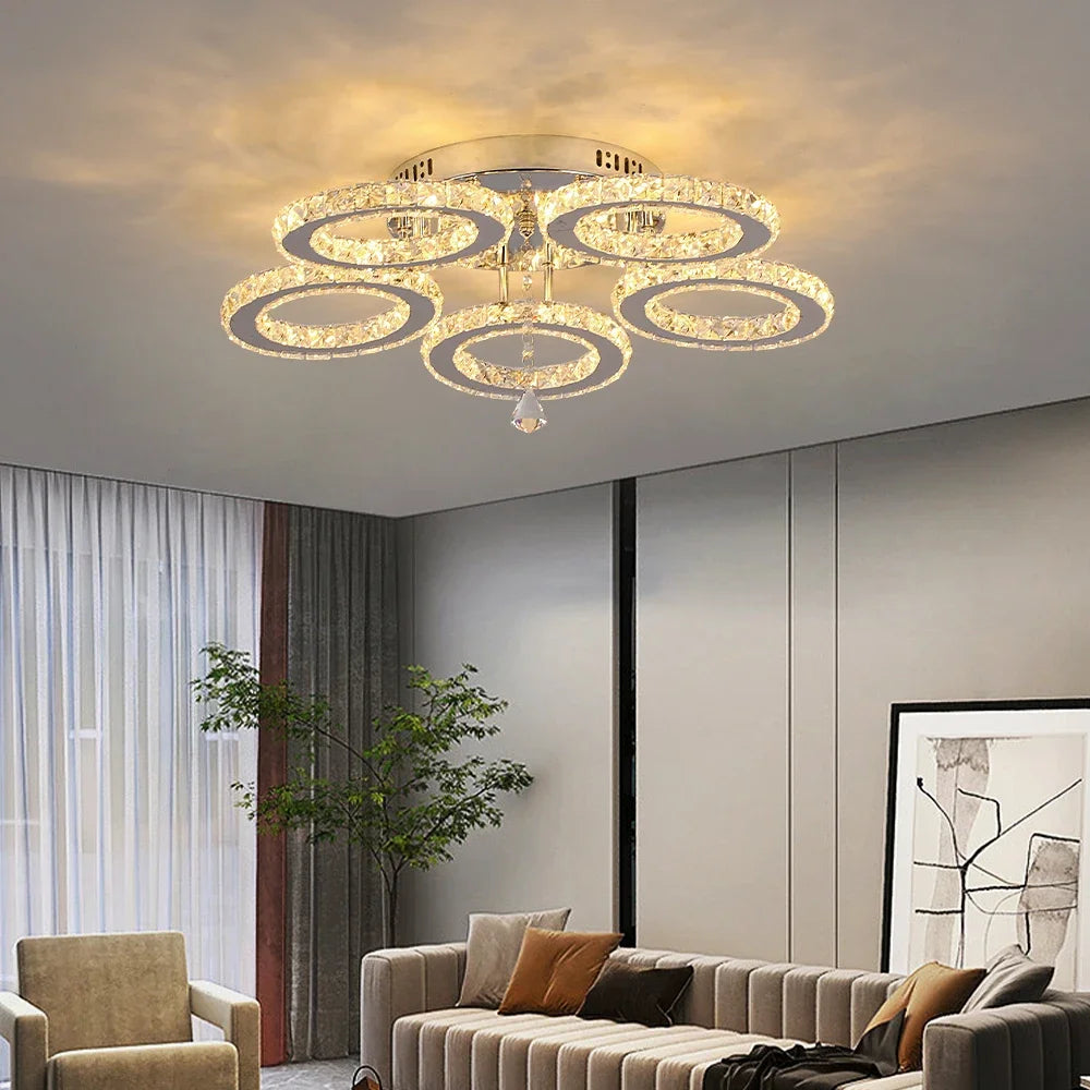 Modern K9 Crystal LED Chandelier 3 Ring Ceiling Light Fixture