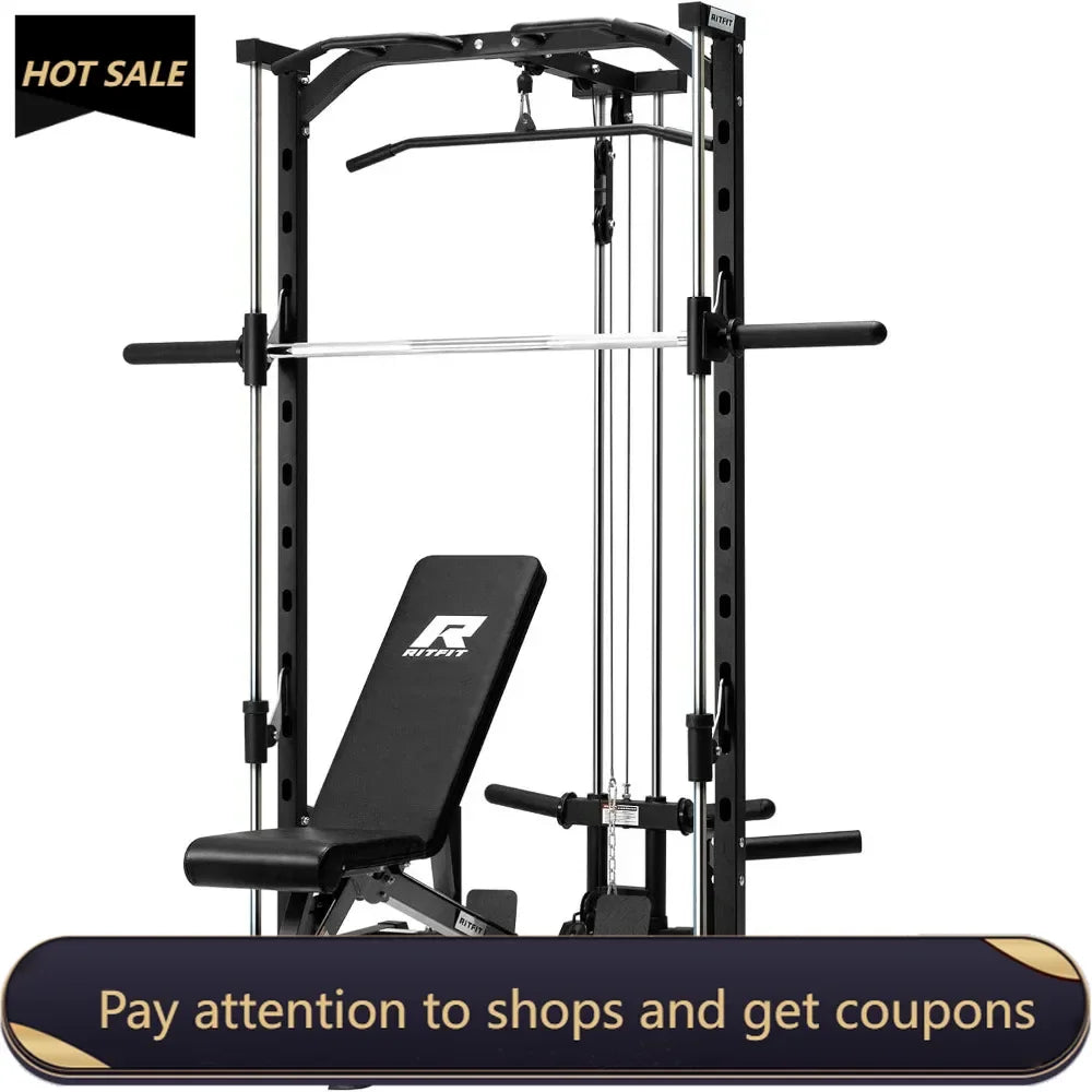 Smith Machine Power Rack with Lat Pulldown, Landmine, and Barbell Storage