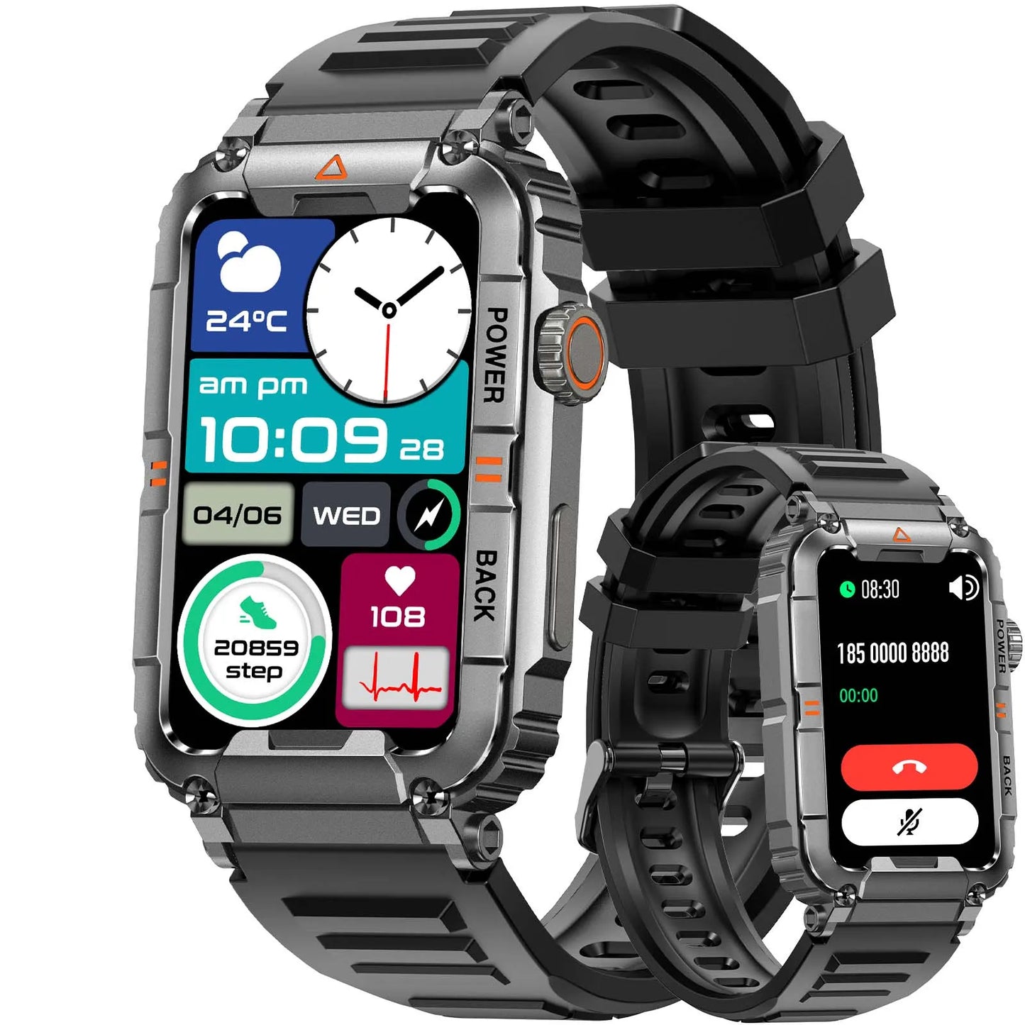 Military Smart Watch Bluetooth Call Health Fitness Tracker