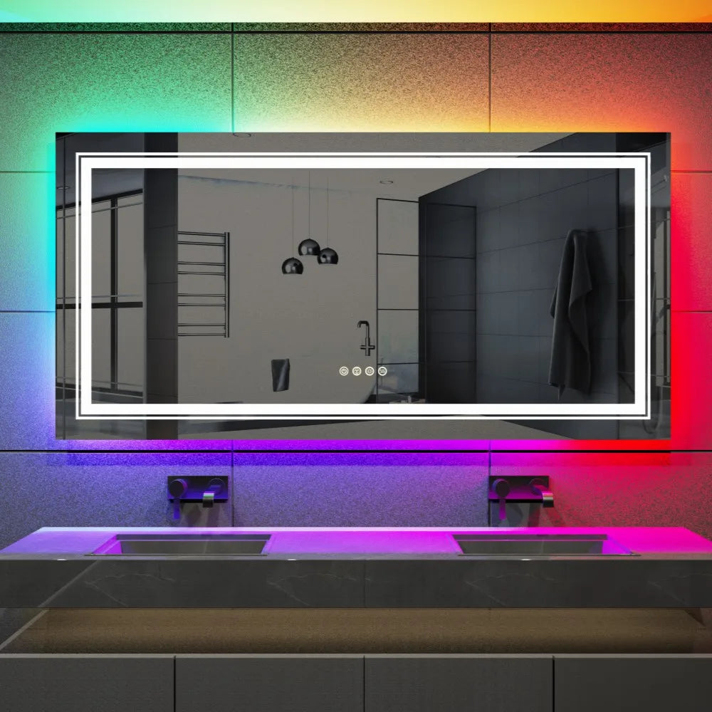 LUVODI Oversized RGB LED Bathroom Mirror with Touch Control & Anti-Fog