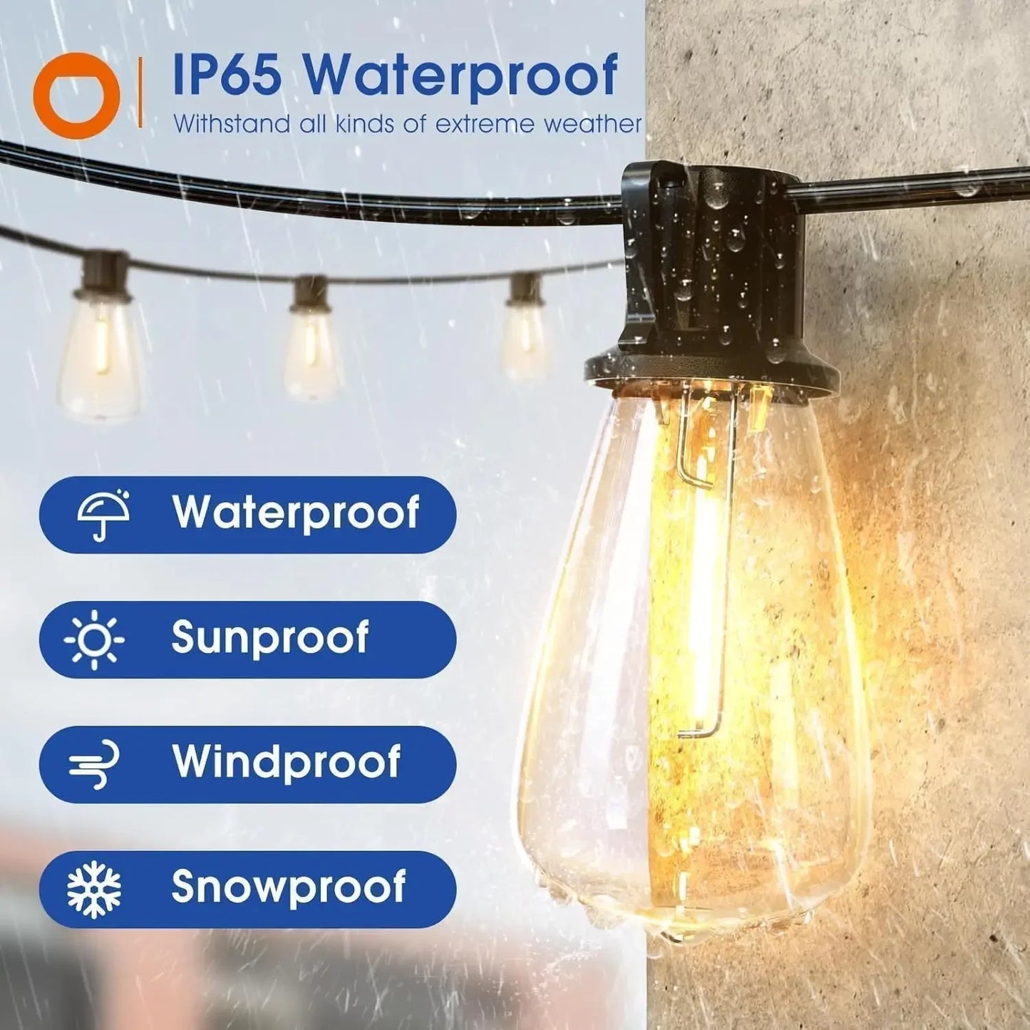 LED Outdoor String Lights Waterproof with Shatterproof Bulbs