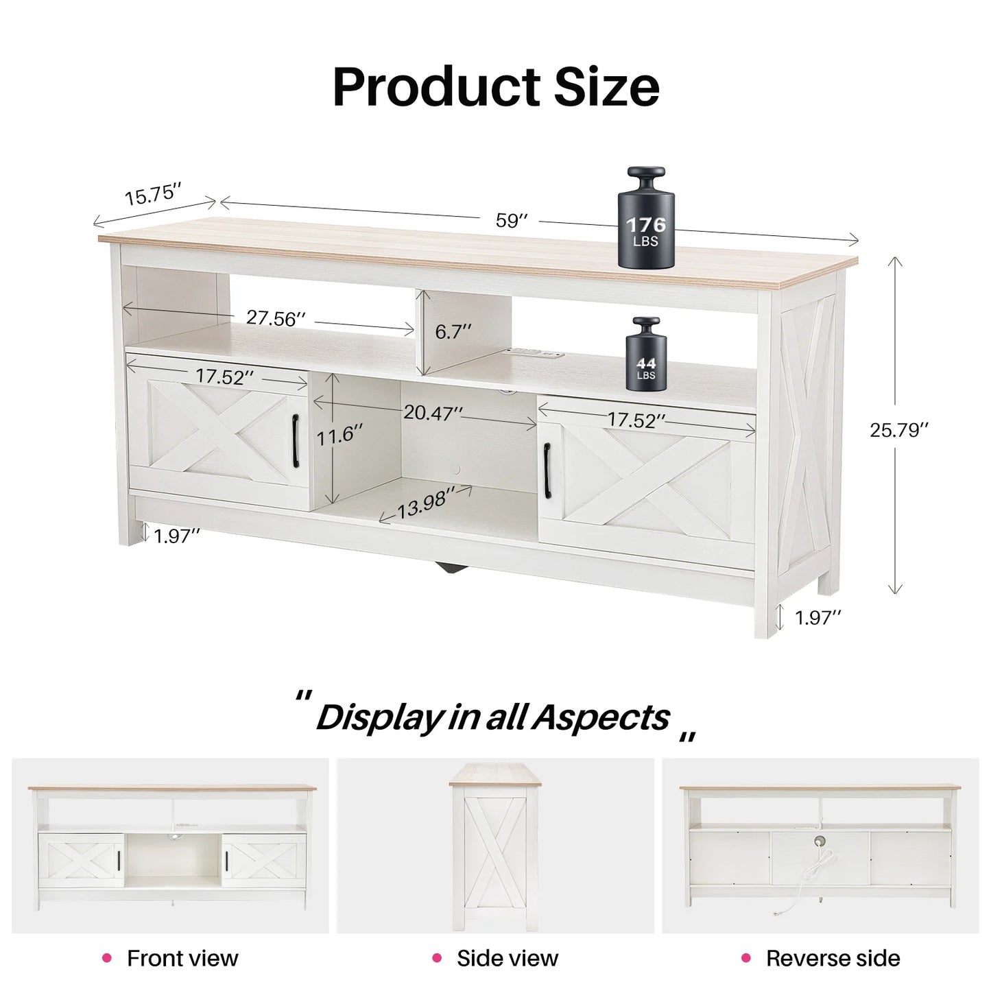 Modern Farmhouse TV Stand for TVs Up to 65 Inches with Storage & Power Outlet
