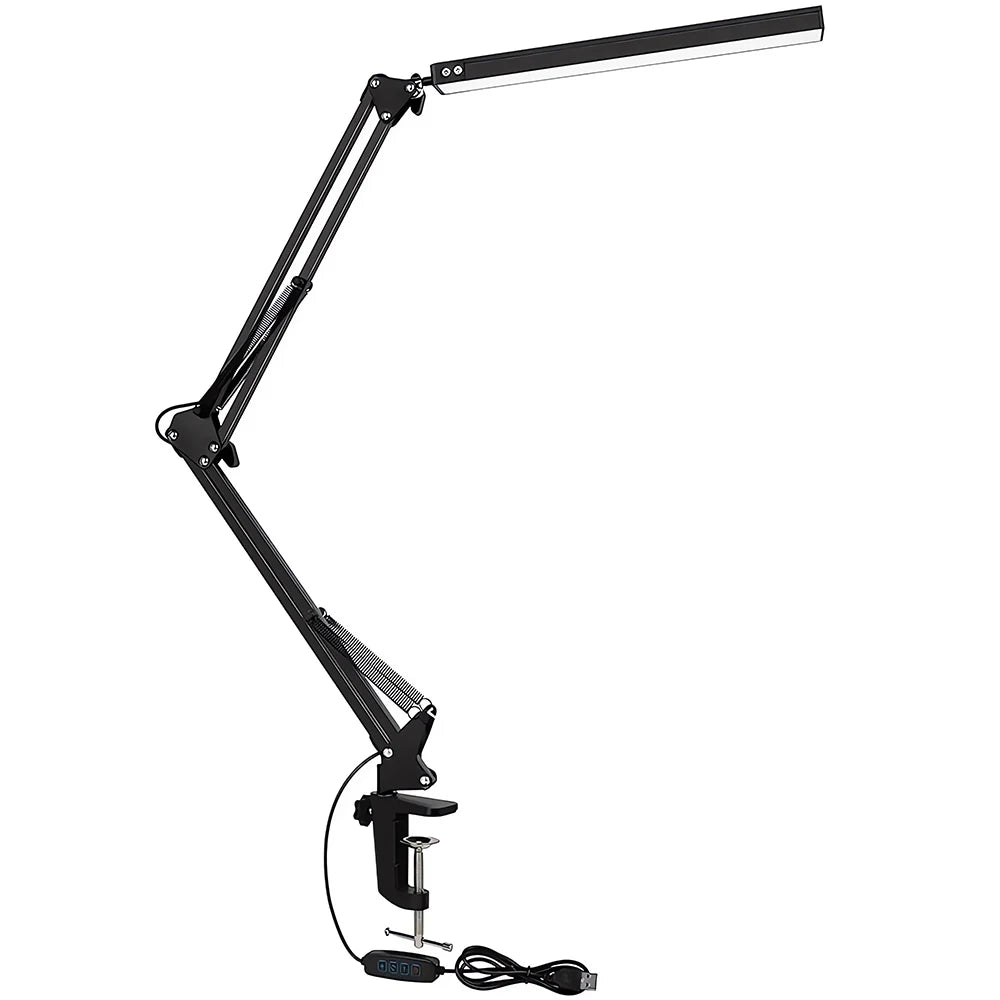 10W LED Clamp Desk Lamp with Swing Arm Dimmable Light and 3 Color Modes