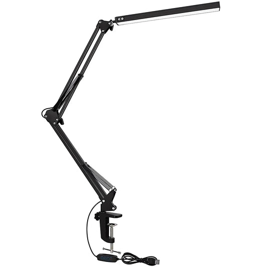 10W LED Clamp Desk Lamp with Swing Arm Dimmable Light and 3 Color Modes