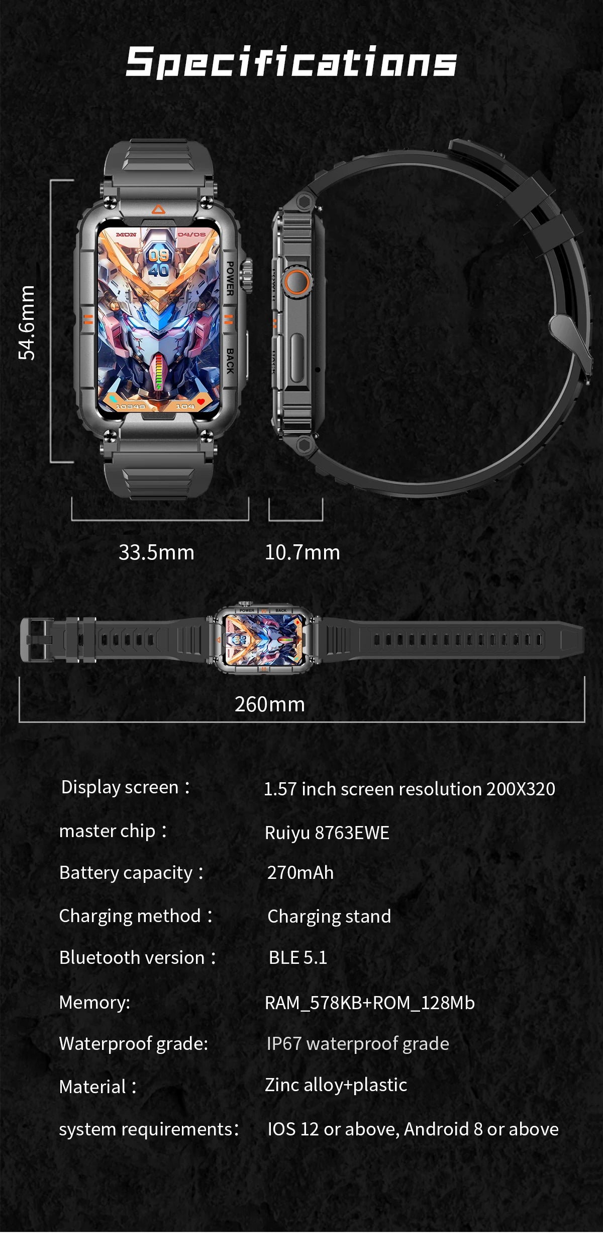 Military Smart Watch Bluetooth Call Health Fitness Tracker