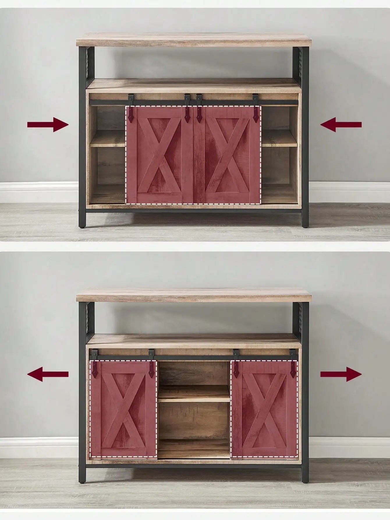 Rustic Sideboard Storage Cabinet with Sliding Barn Doors & Adjustable Shelves