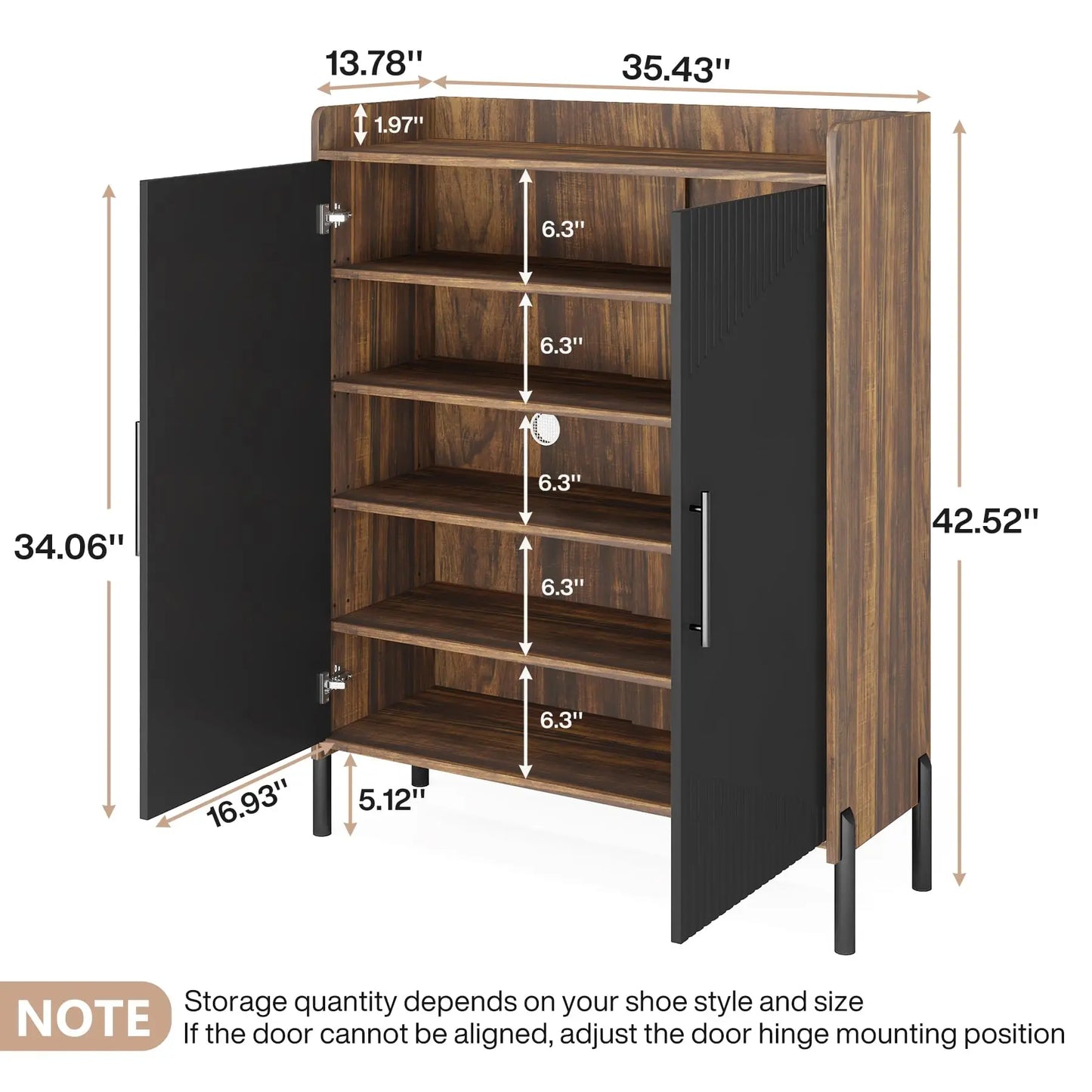 Modern 6-Tier Shoe Cabinet with Doors & Adjustable Shelves for 30 Pairs