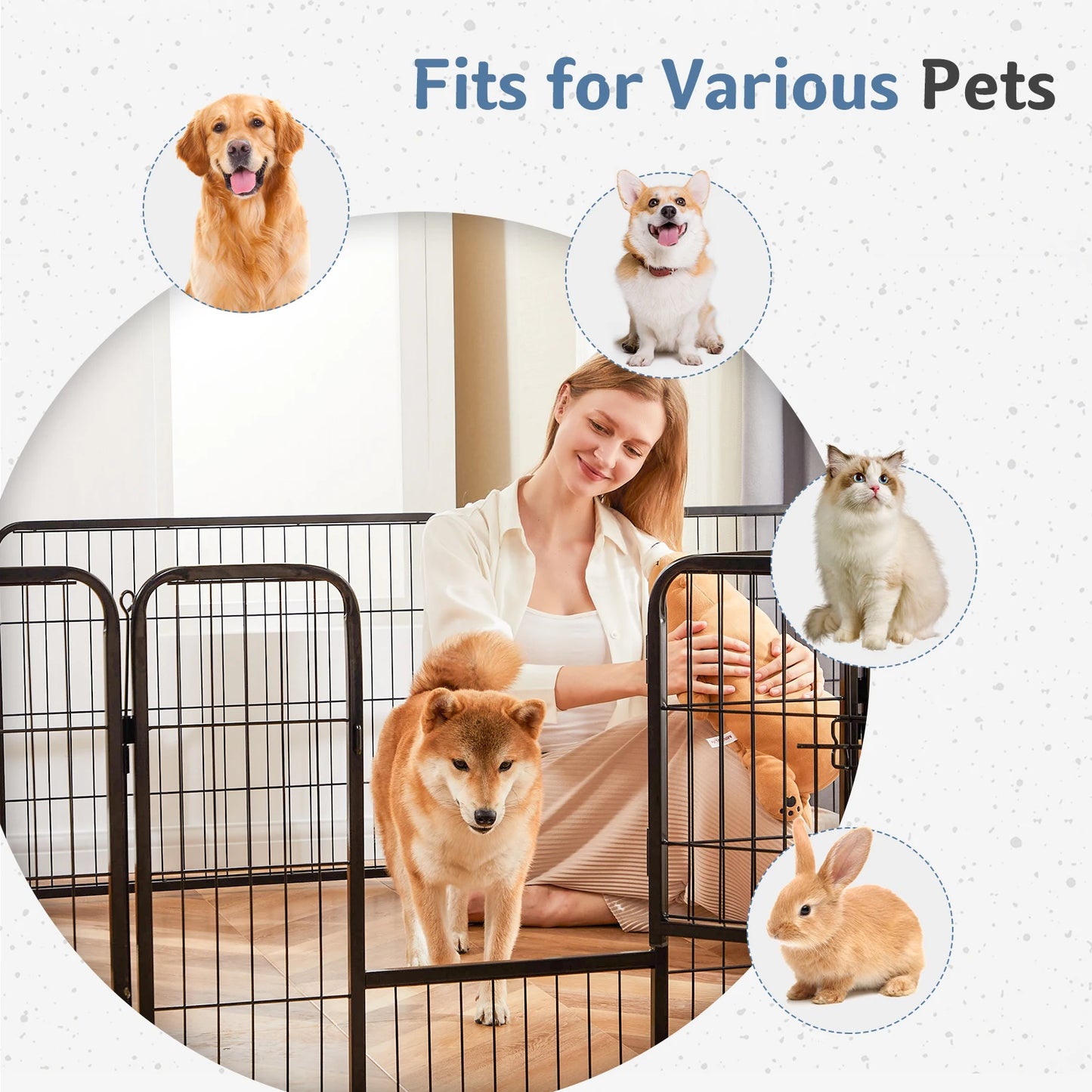 **JHK 16 Panel Metal Dog Playpen with Door Indoor Outdoor Pet Fence Exercise Pen for Yard and Camping**