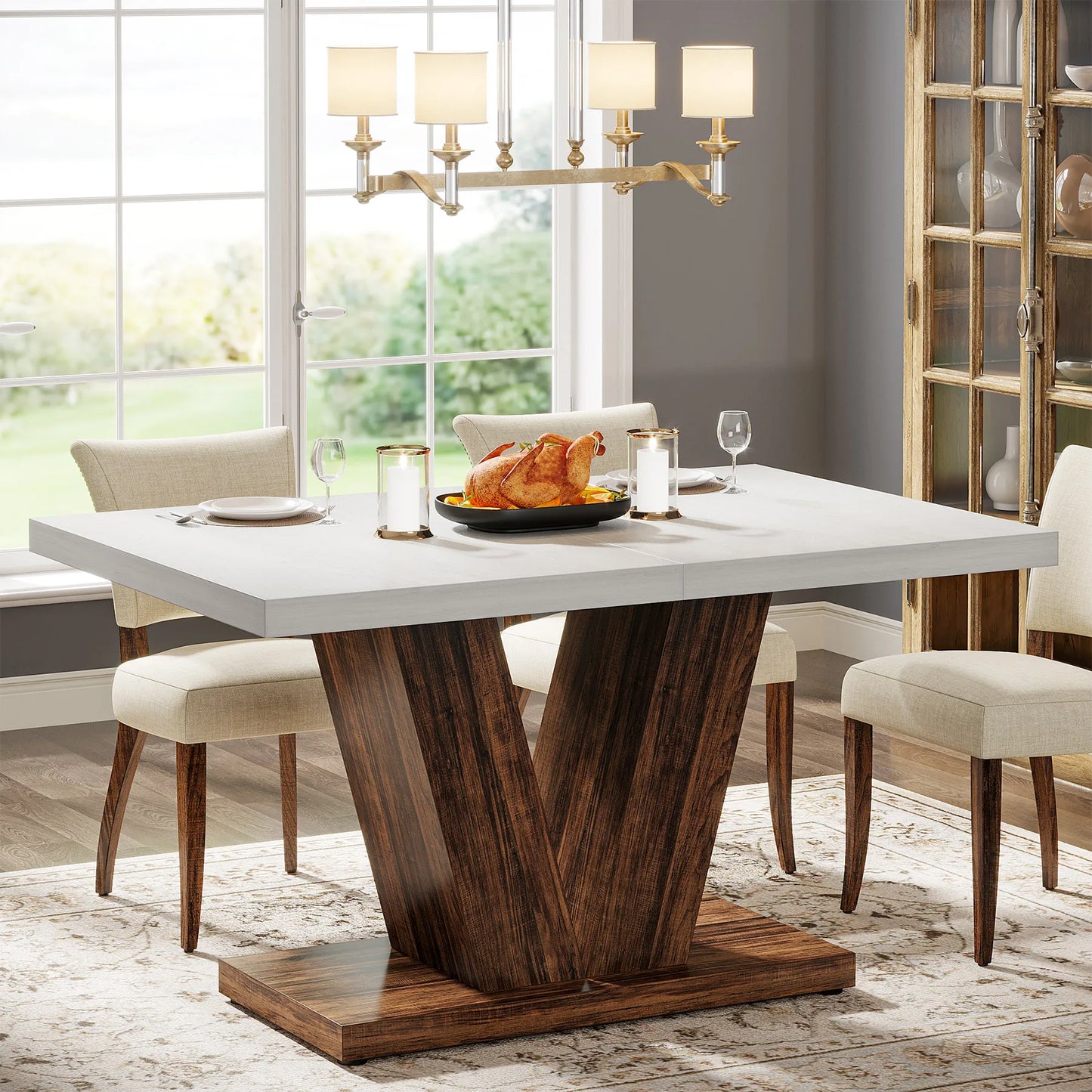 Modern 47-Inch Dining Table for 4 with Sturdy Pedestal